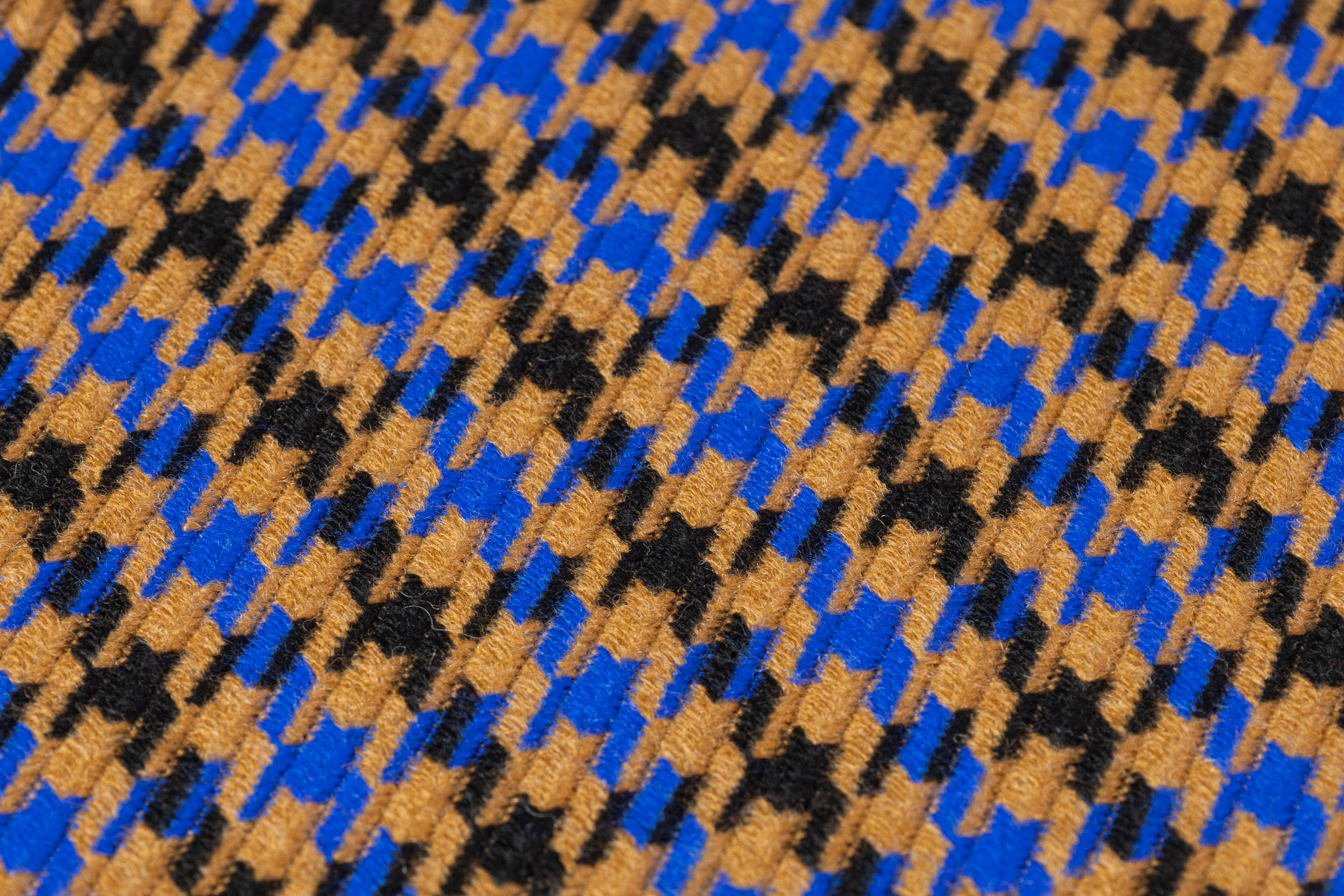 Houndstooth Italian Wool Blend Coating - Camel / Blue / Black