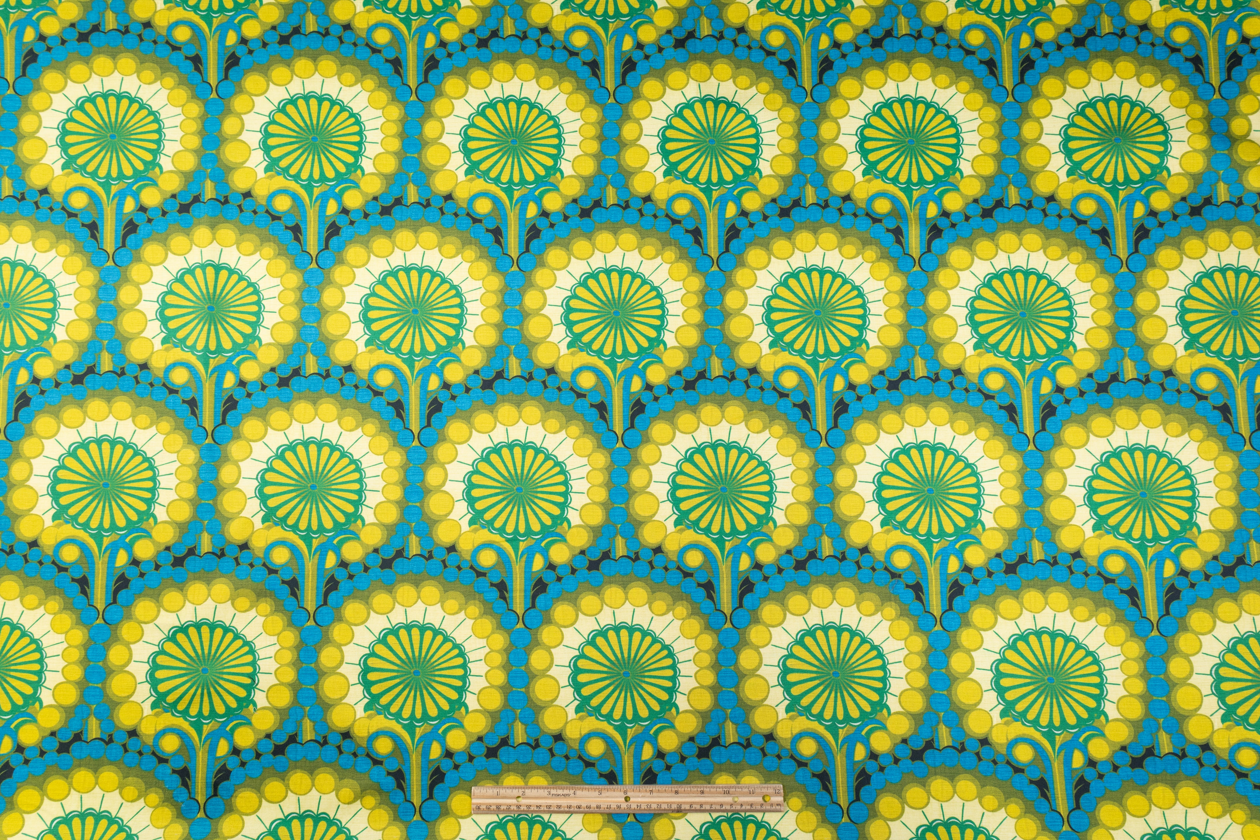 Printed Italian Cotton - Green / Blue / Yellow
