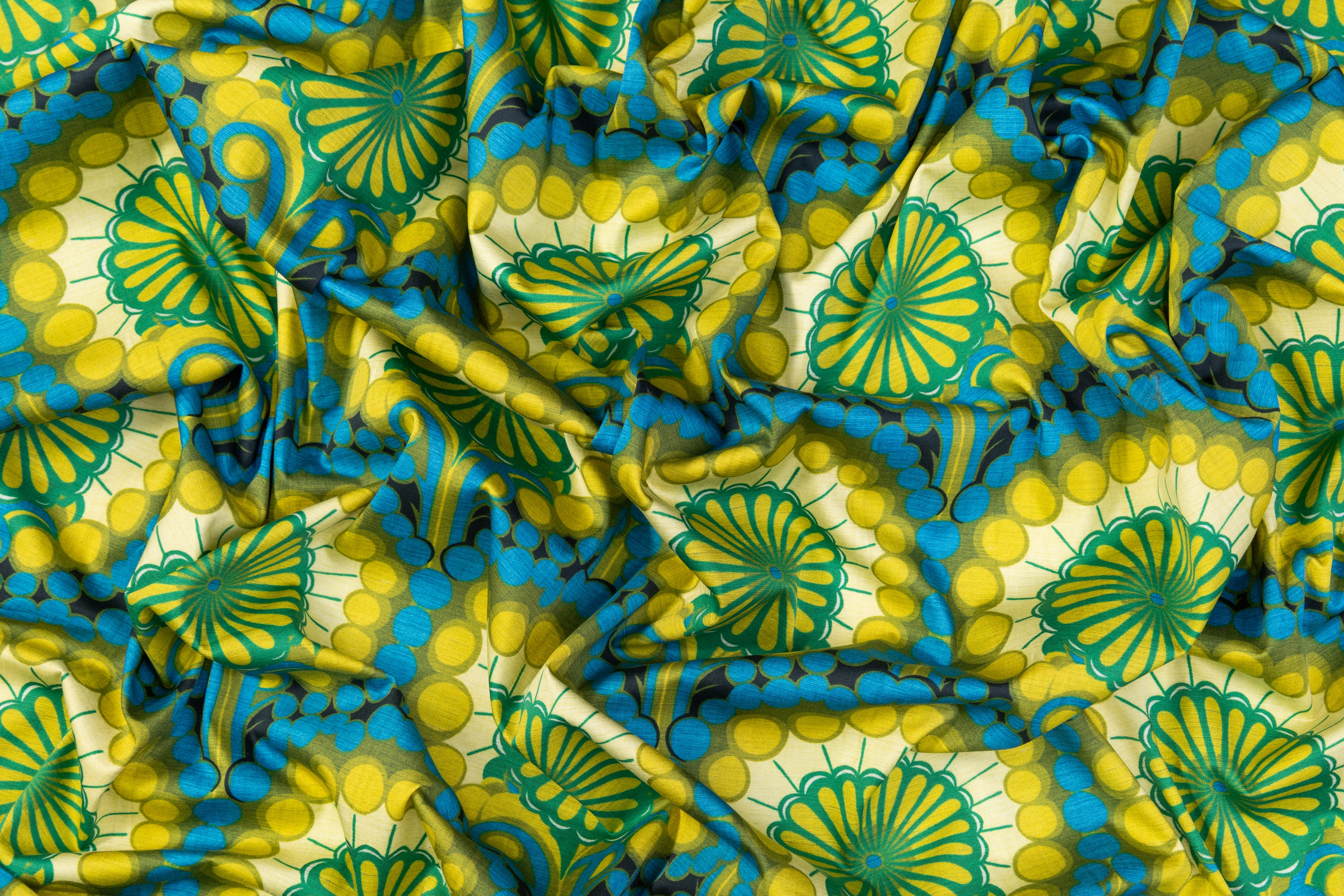 Printed Italian Cotton - Green / Blue / Yellow