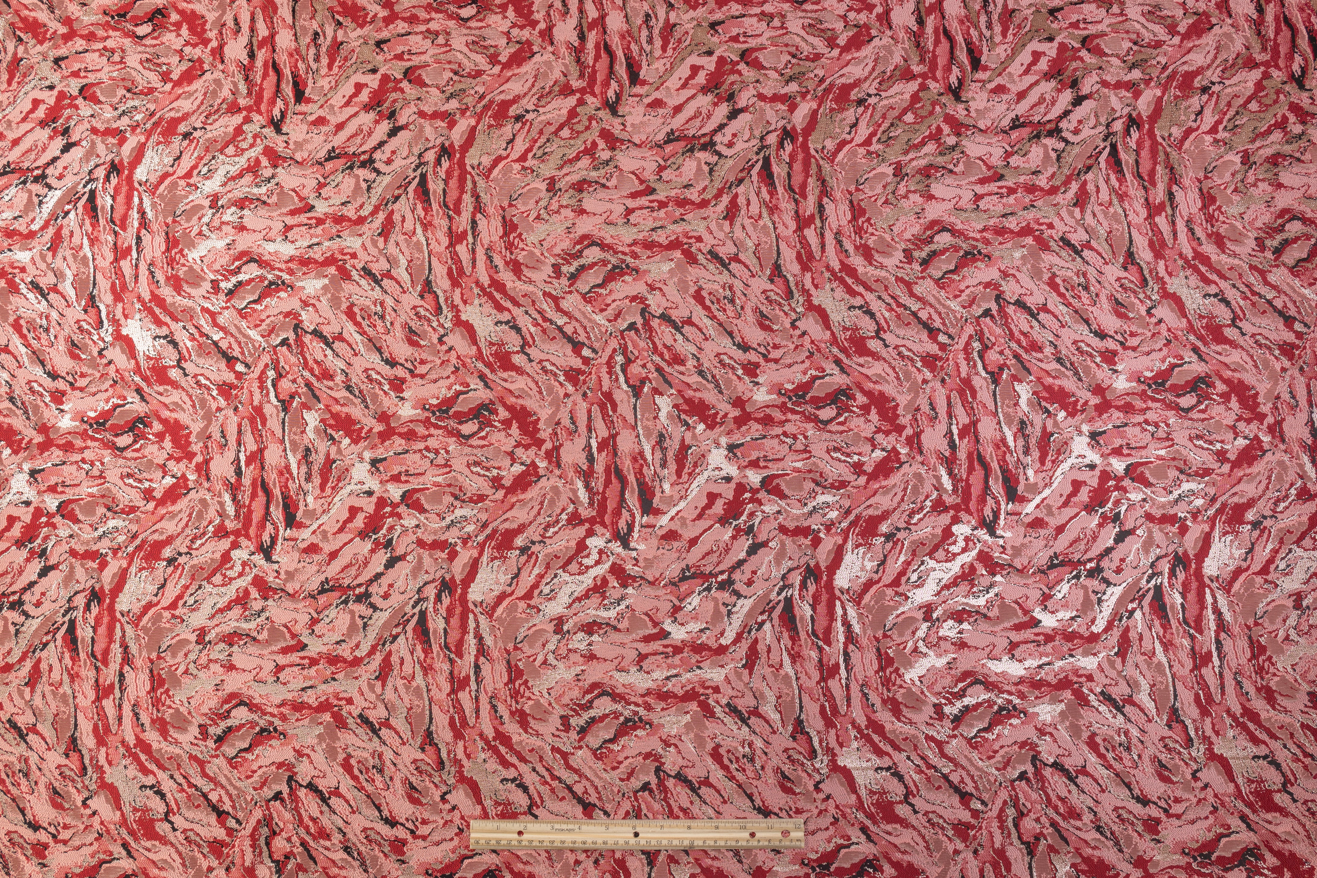 Abstract Metallic Brocade - Red / Pink