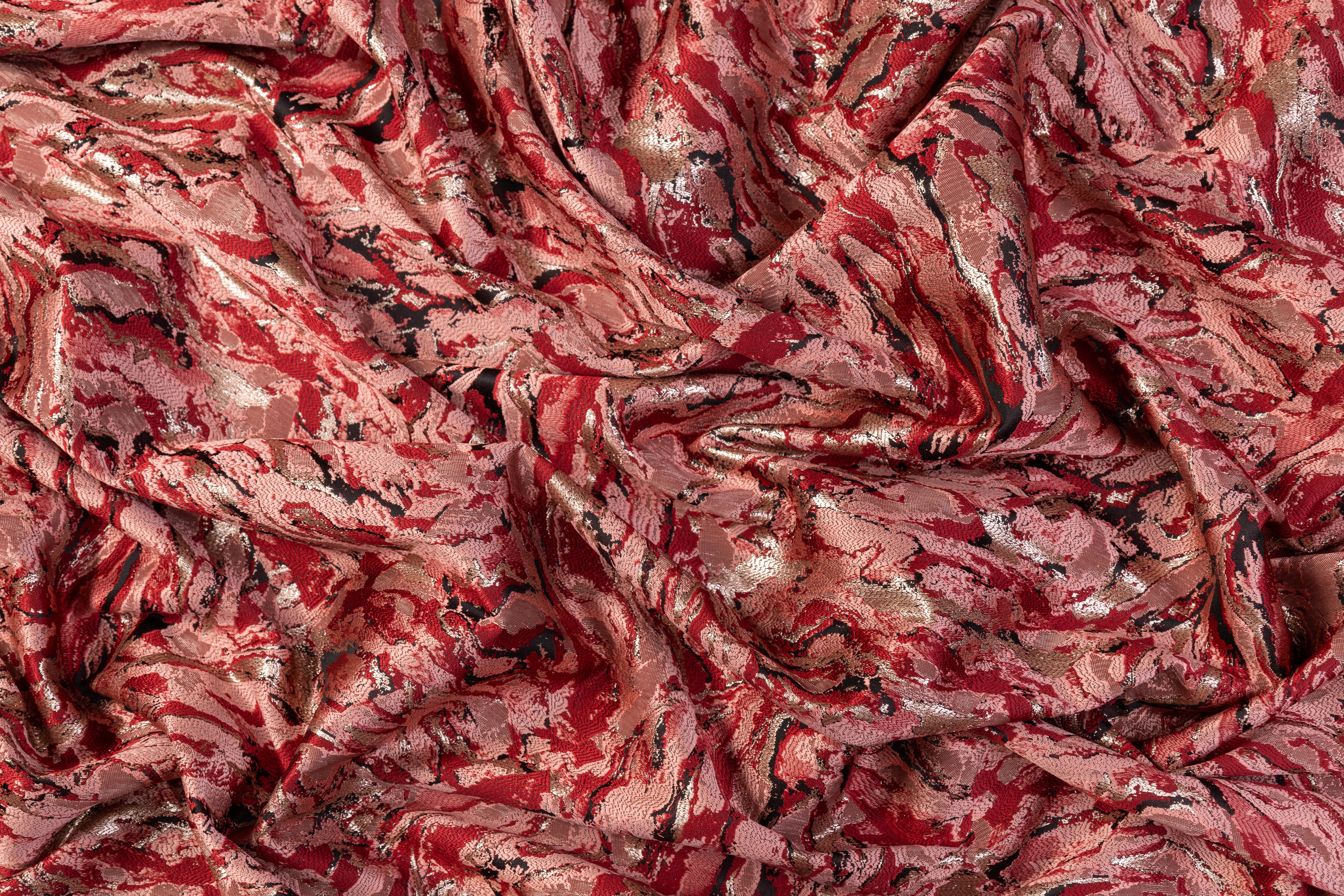 Abstract Metallic Brocade - Red / Pink