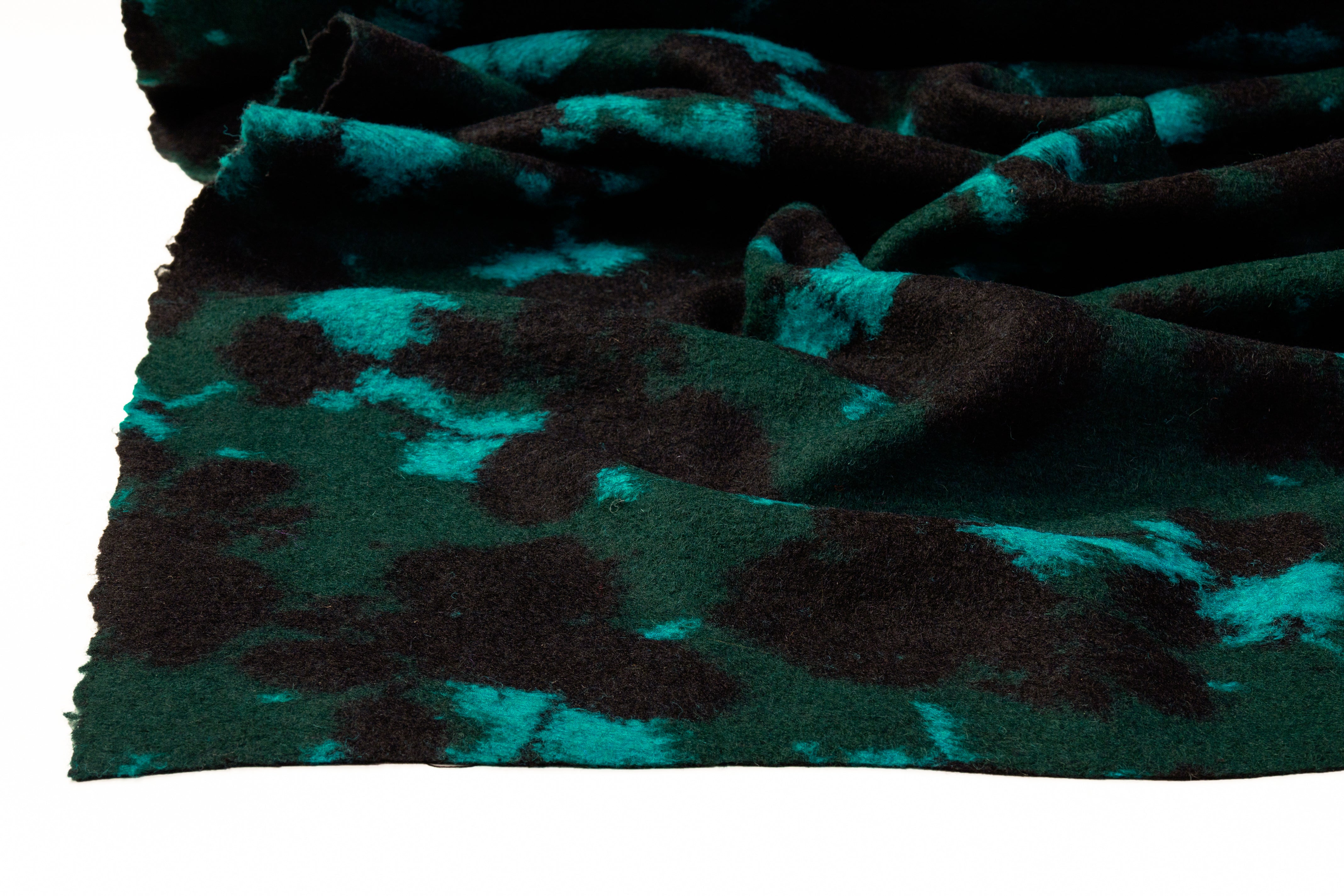 Abstract Italian Boiled Wool Blend Coating - Green / Black / Blue