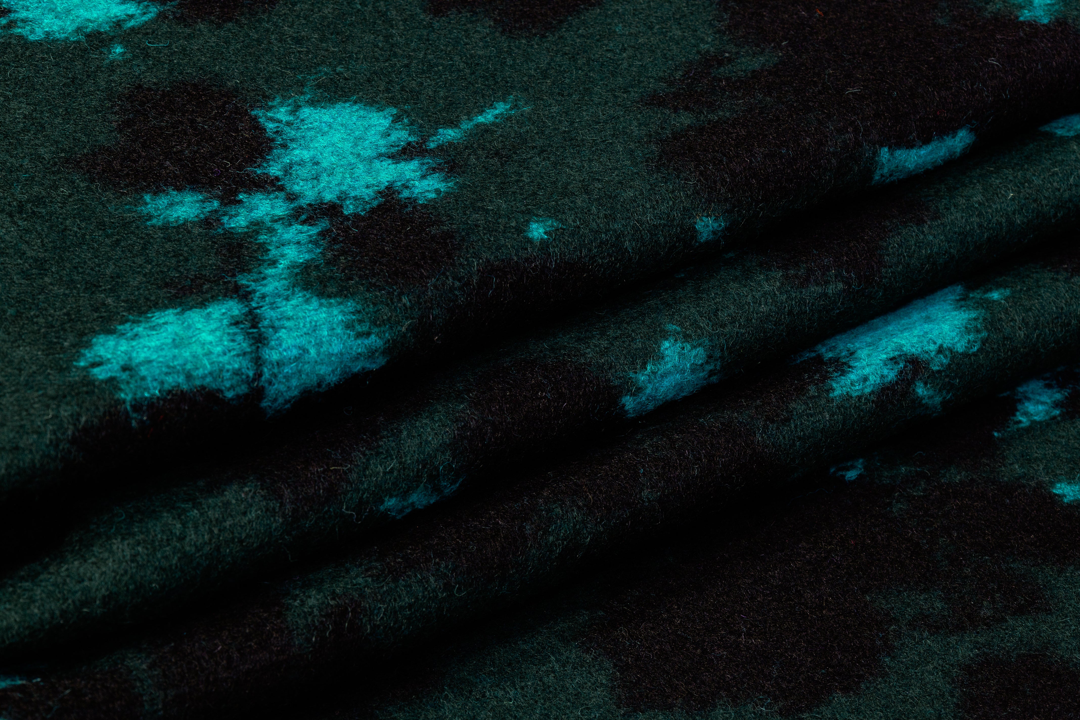 Abstract Italian Boiled Wool Blend Coating - Green / Black / Blue