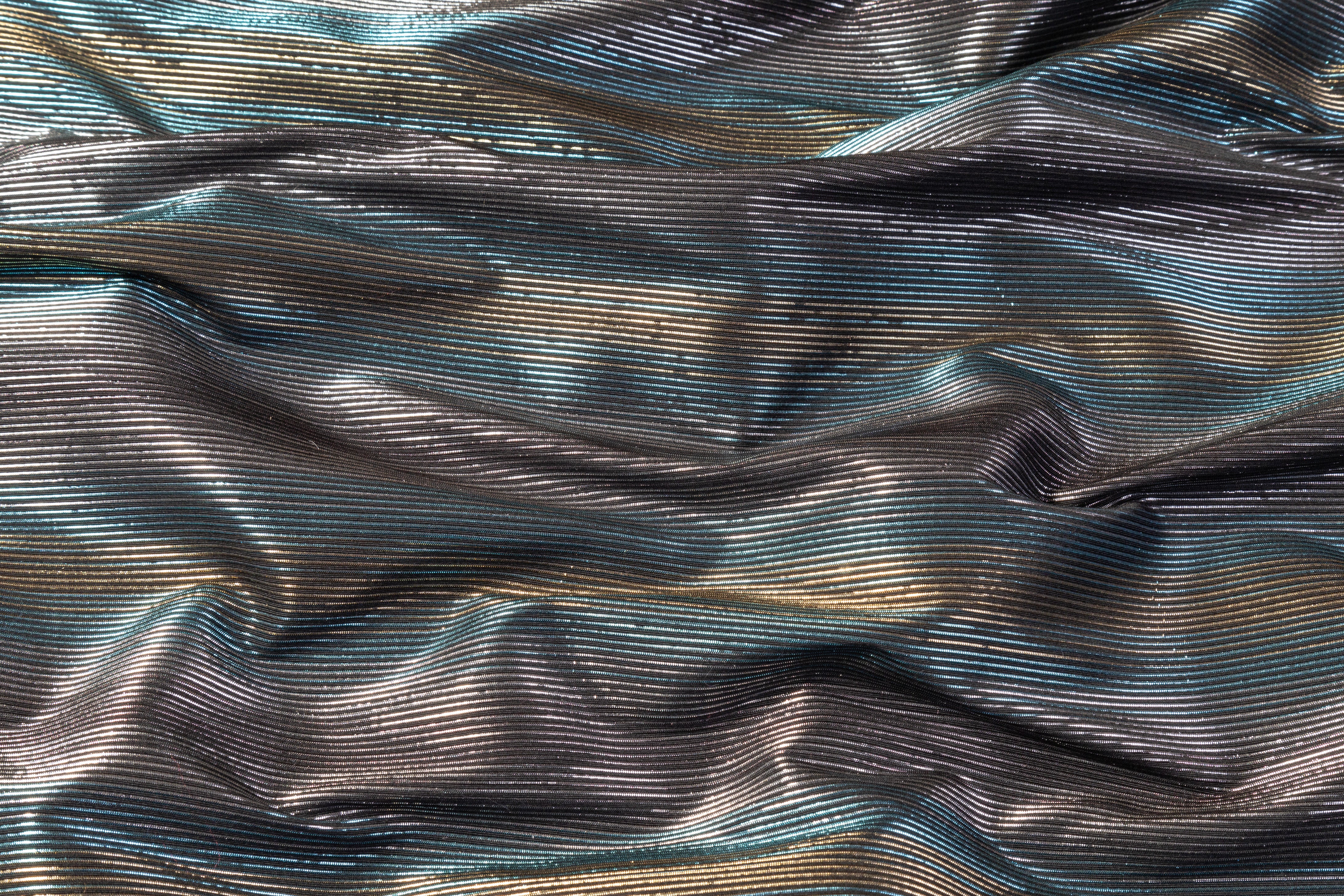 Striped Metallic Italian Ottoman - Silver / Blue / Gold