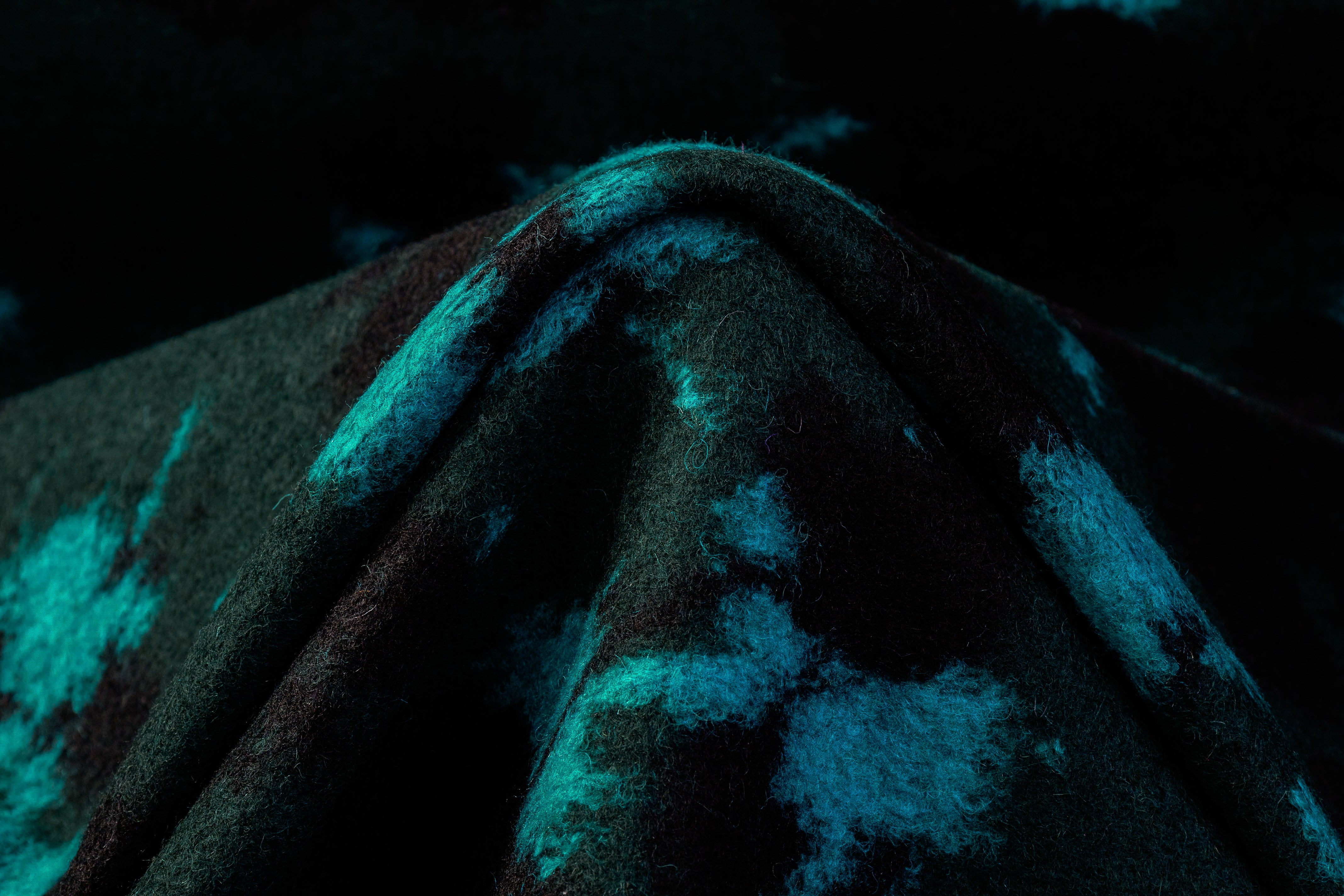 Abstract Italian Boiled Wool Blend Coating - Green / Black / Blue