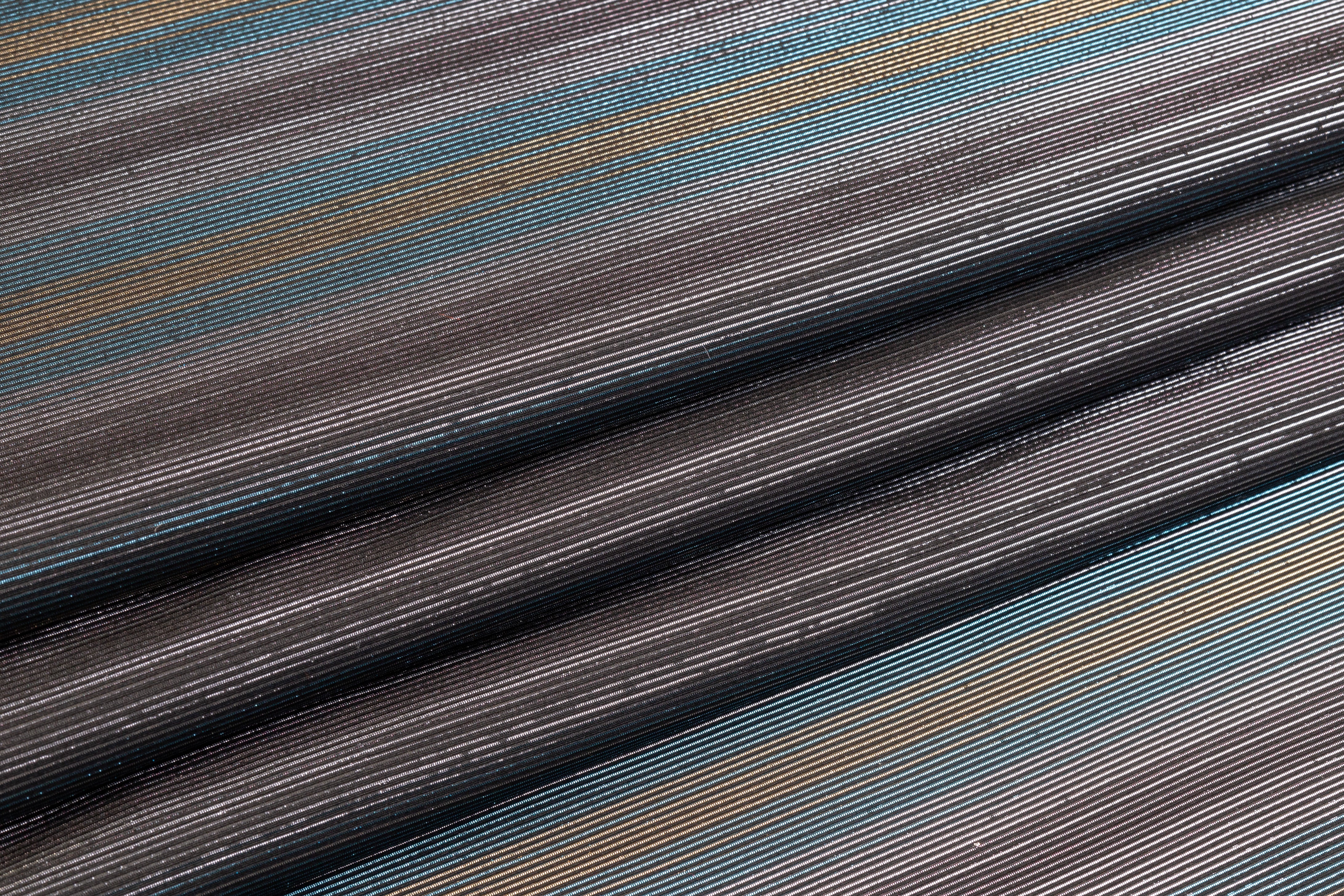 Striped Metallic Italian Ottoman - Silver / Blue / Gold