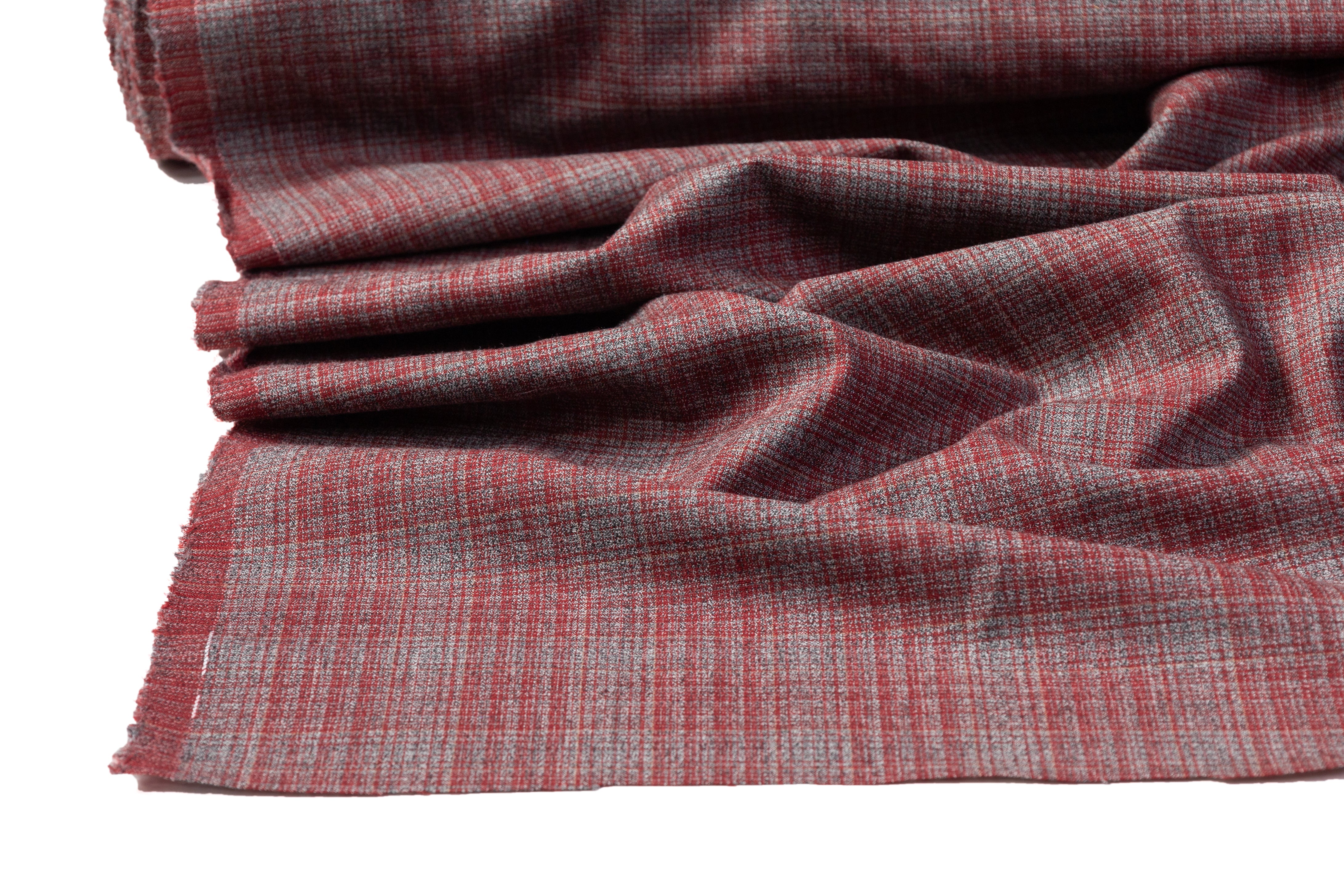 Checked Italian Wool Suiting - Red / Gray