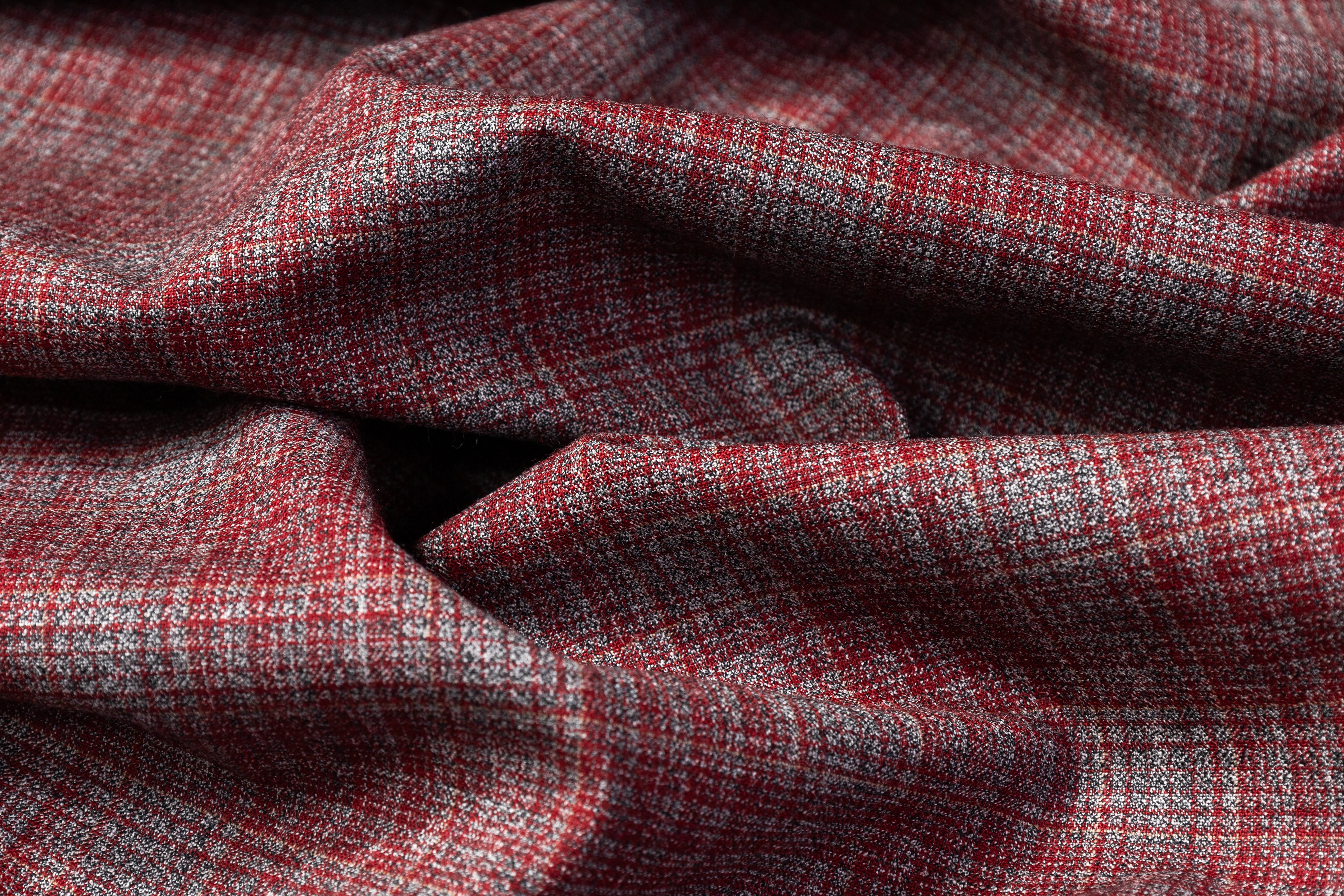 Checked Italian Wool Suiting - Red / Gray