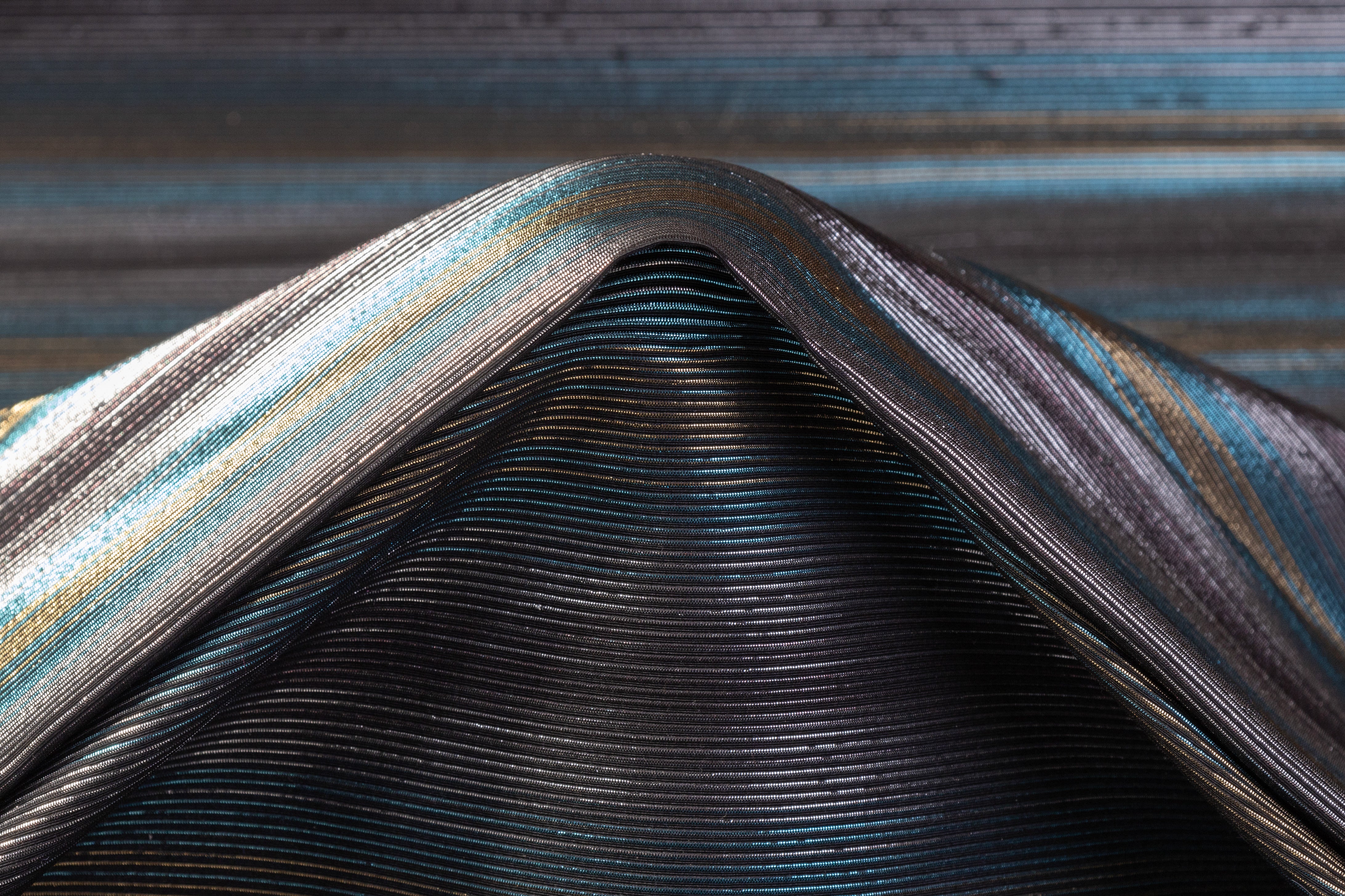 Striped Metallic Italian Ottoman - Silver / Blue / Gold