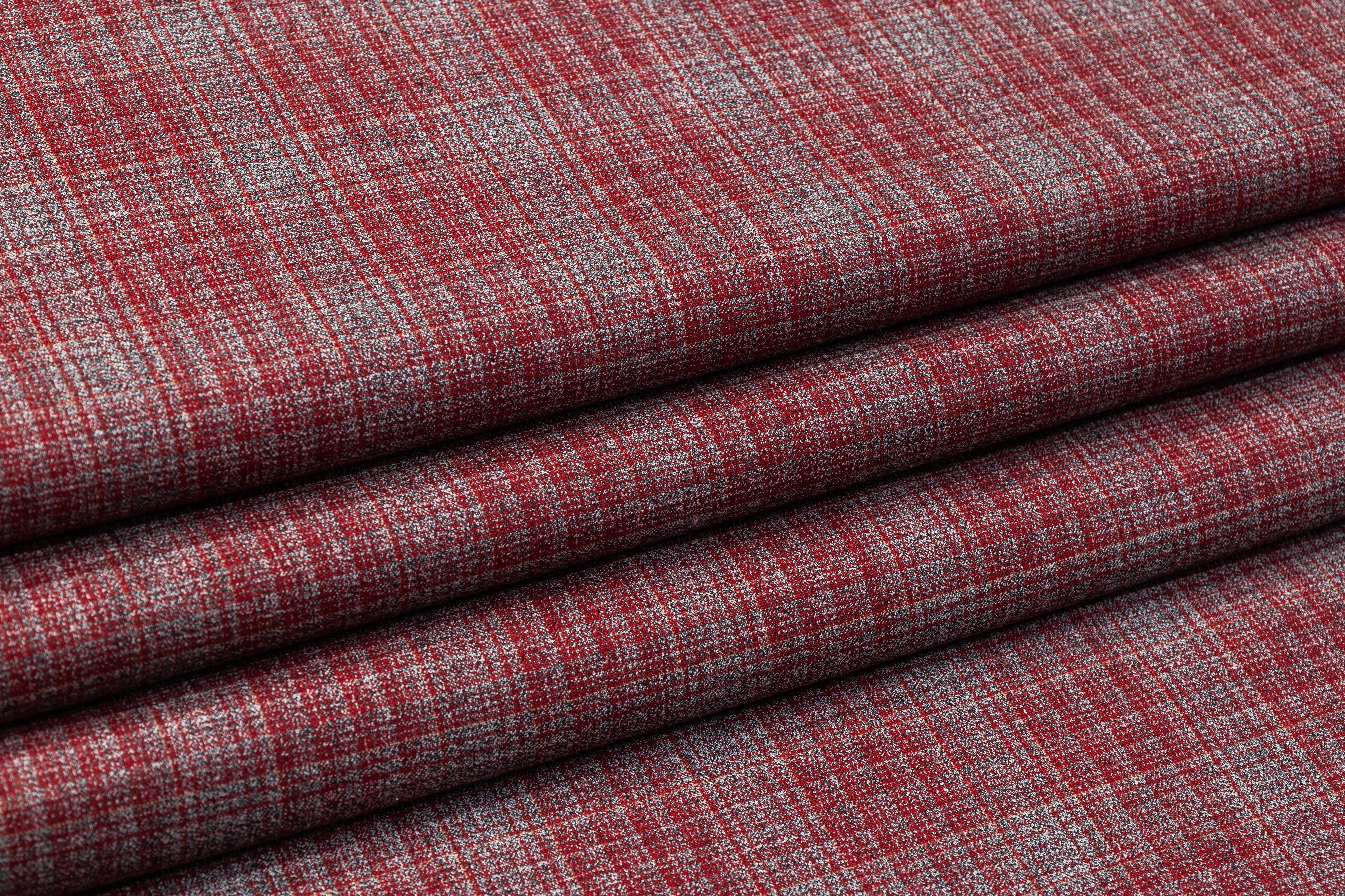 Checked Italian Wool Suiting - Red / Gray
