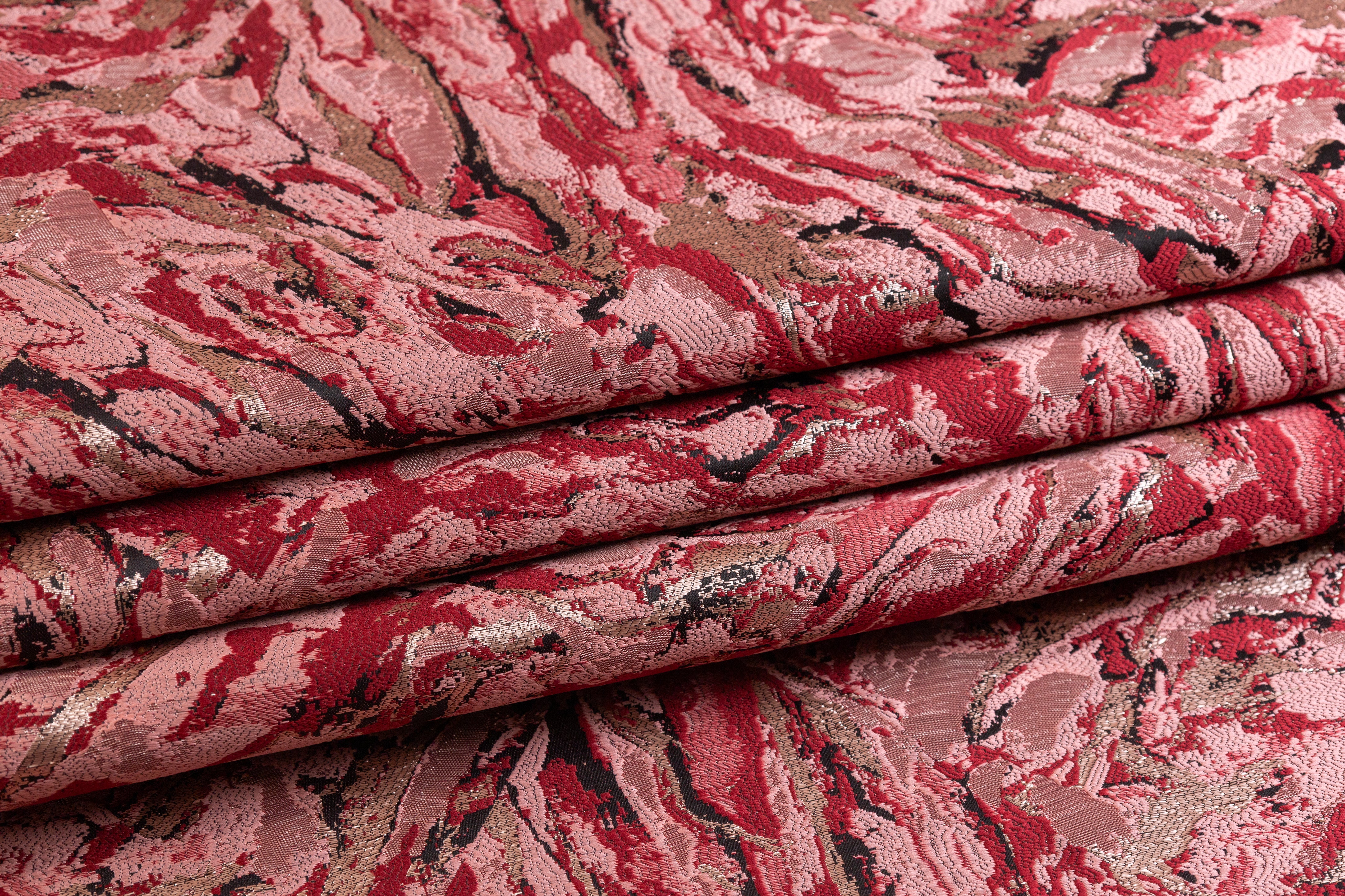 Abstract Metallic Brocade - Red / Pink