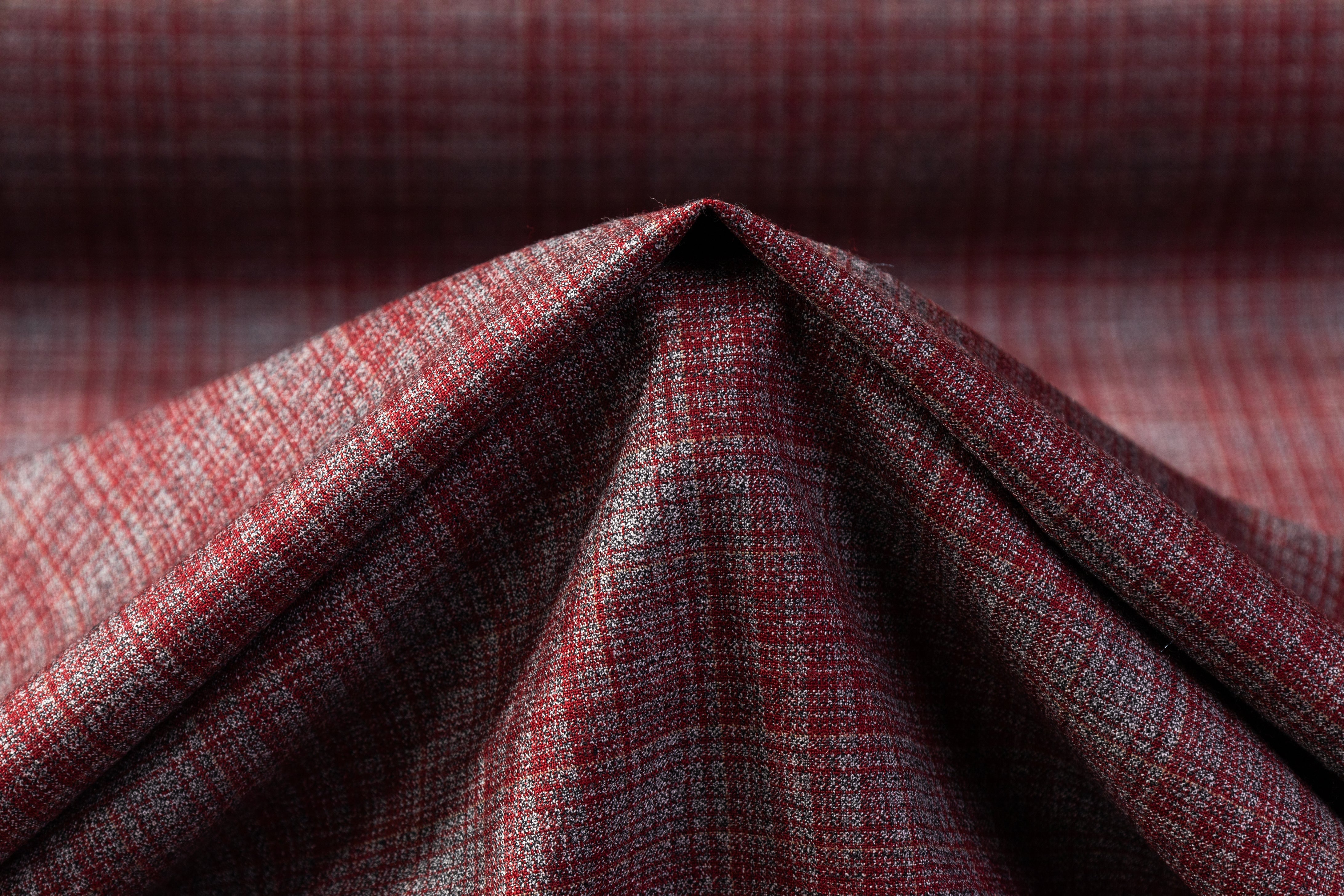 Checked Italian Wool Suiting - Red / Gray