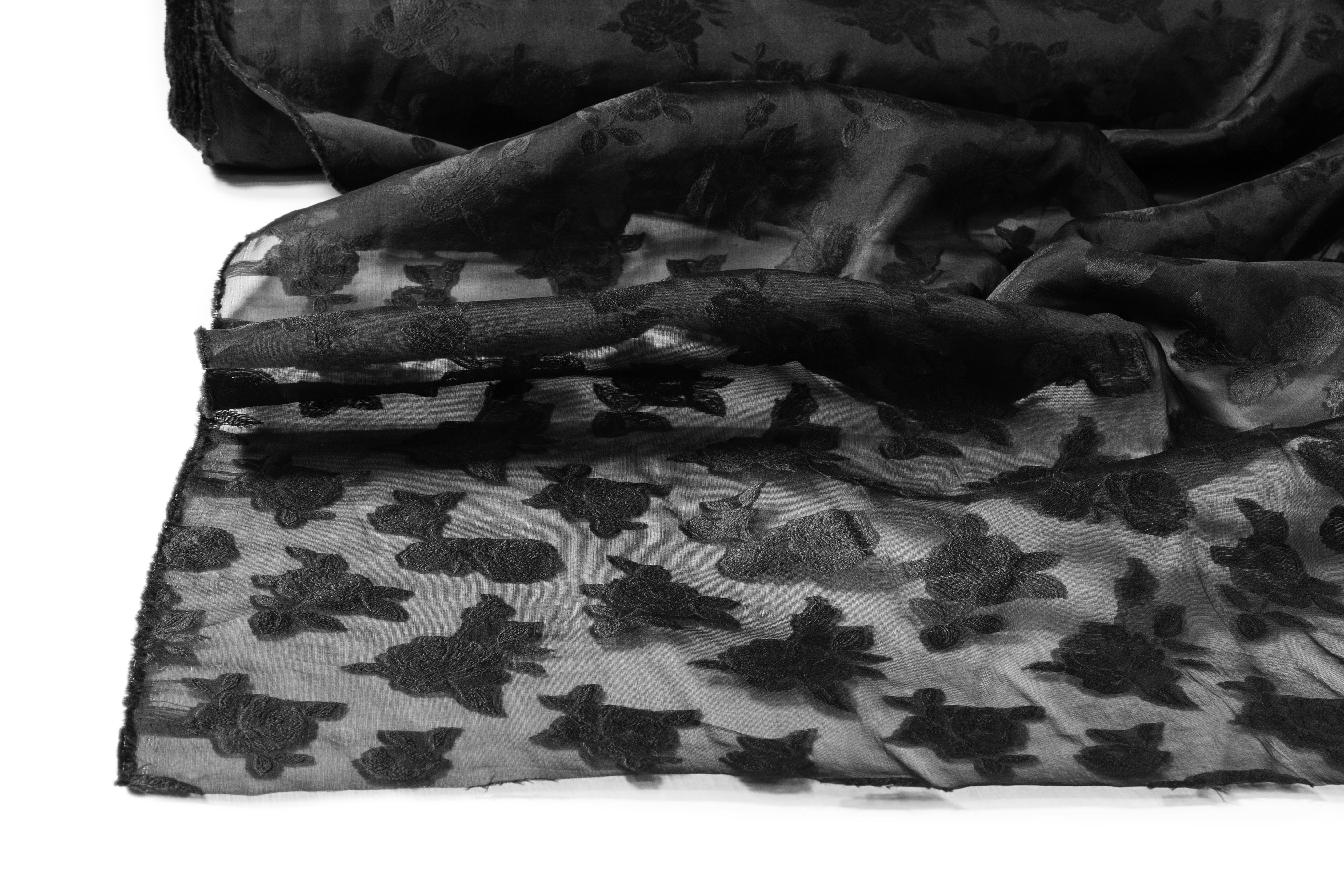 Floral Silk Organza Fil Coupé - Black