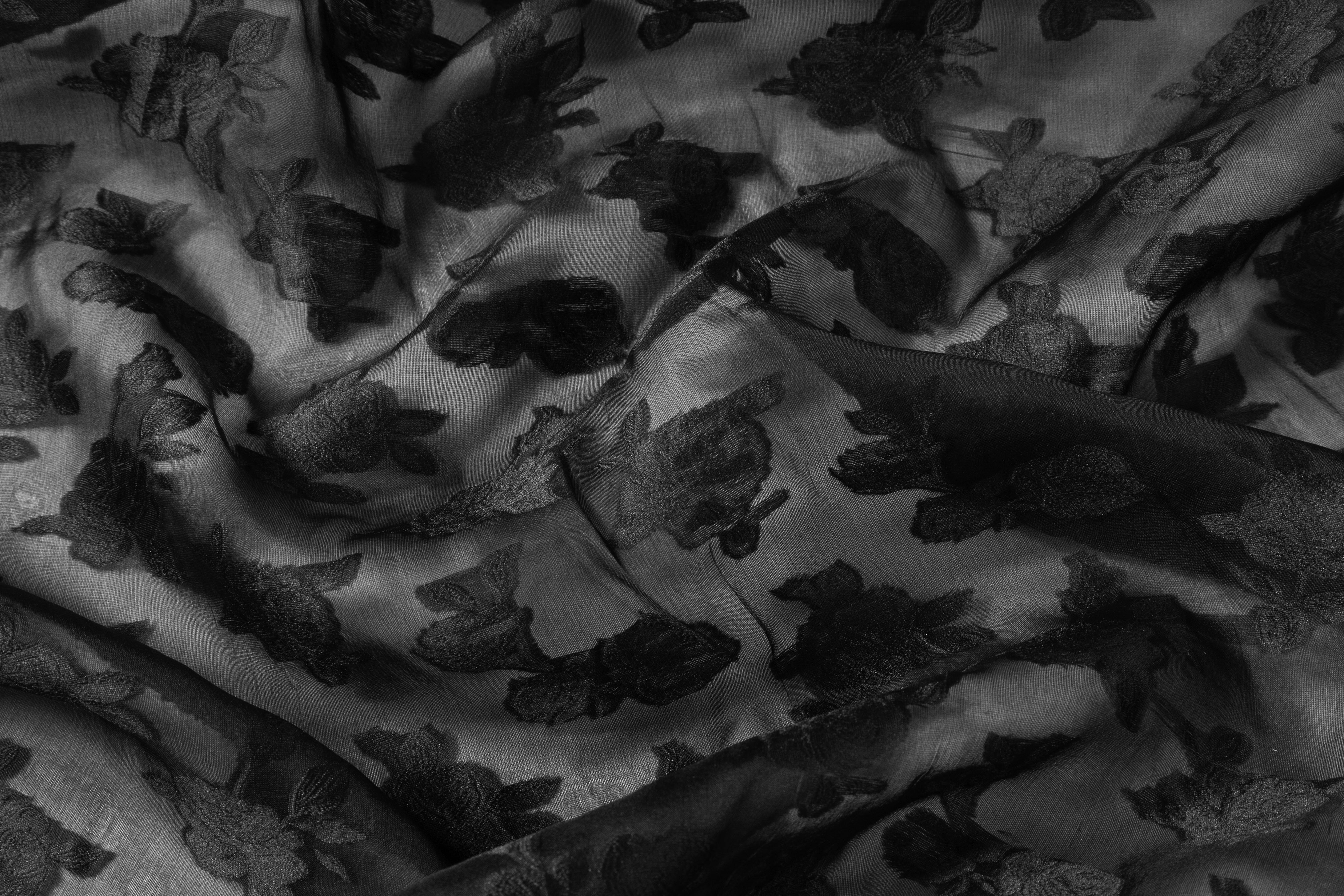 Floral Silk Organza Fil Coupé - Black