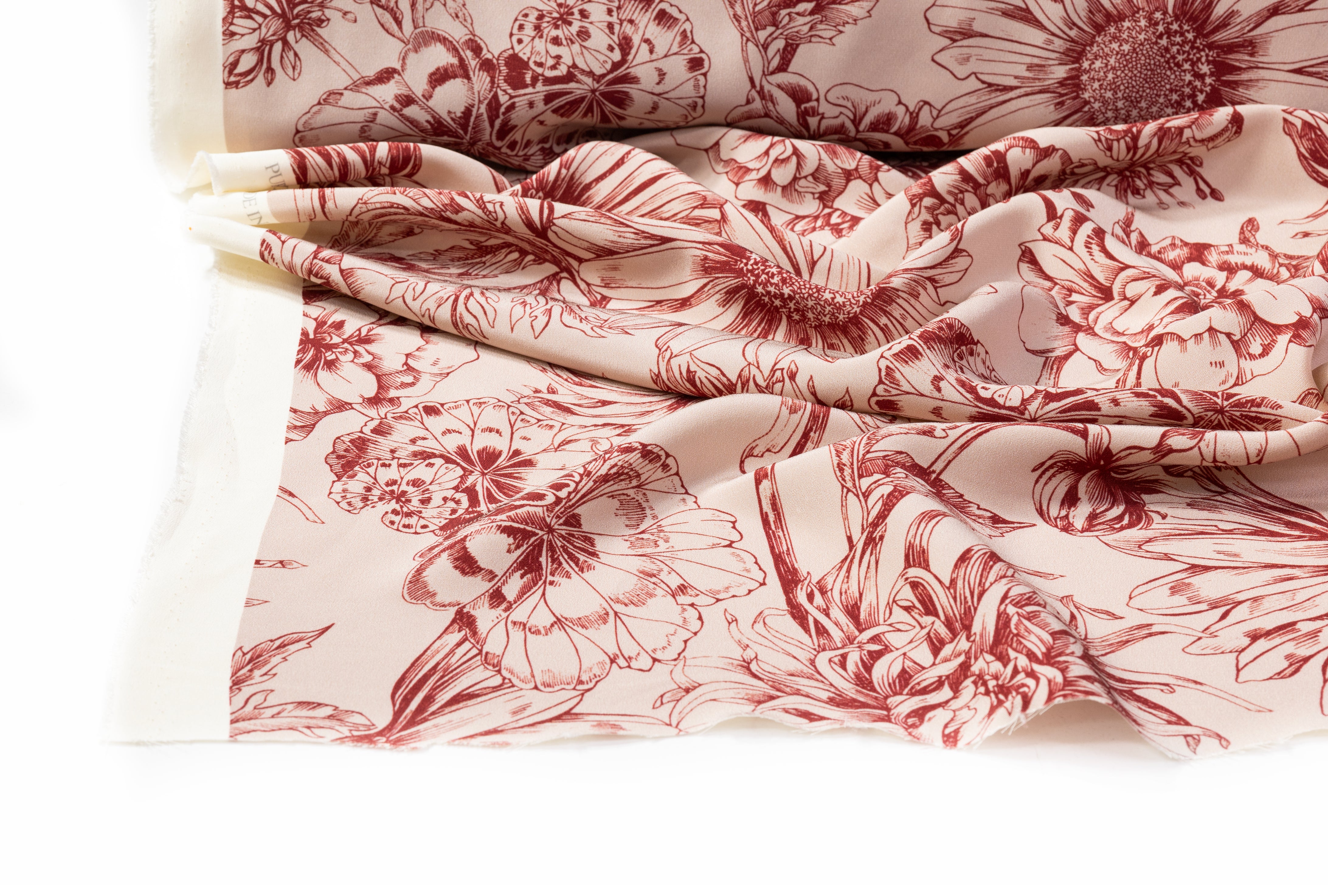 Floral 4-Ply Italian Silk - Taupe / Maroon