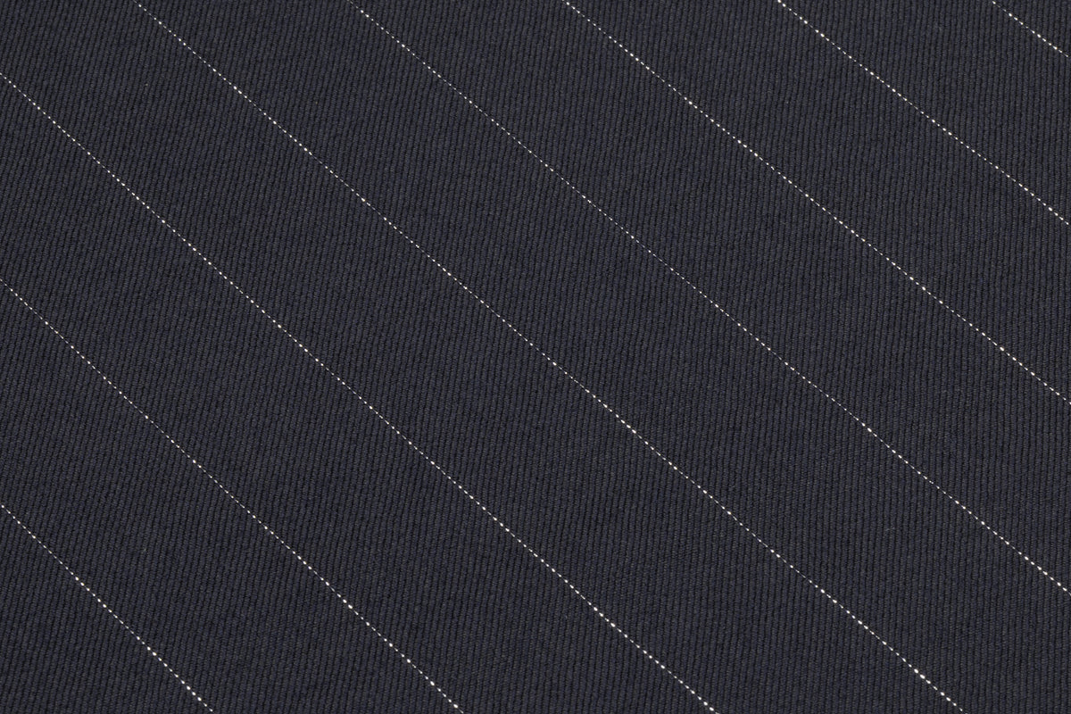 Metallic Pin Striped Italian Wool Suiting - Navy / Silver