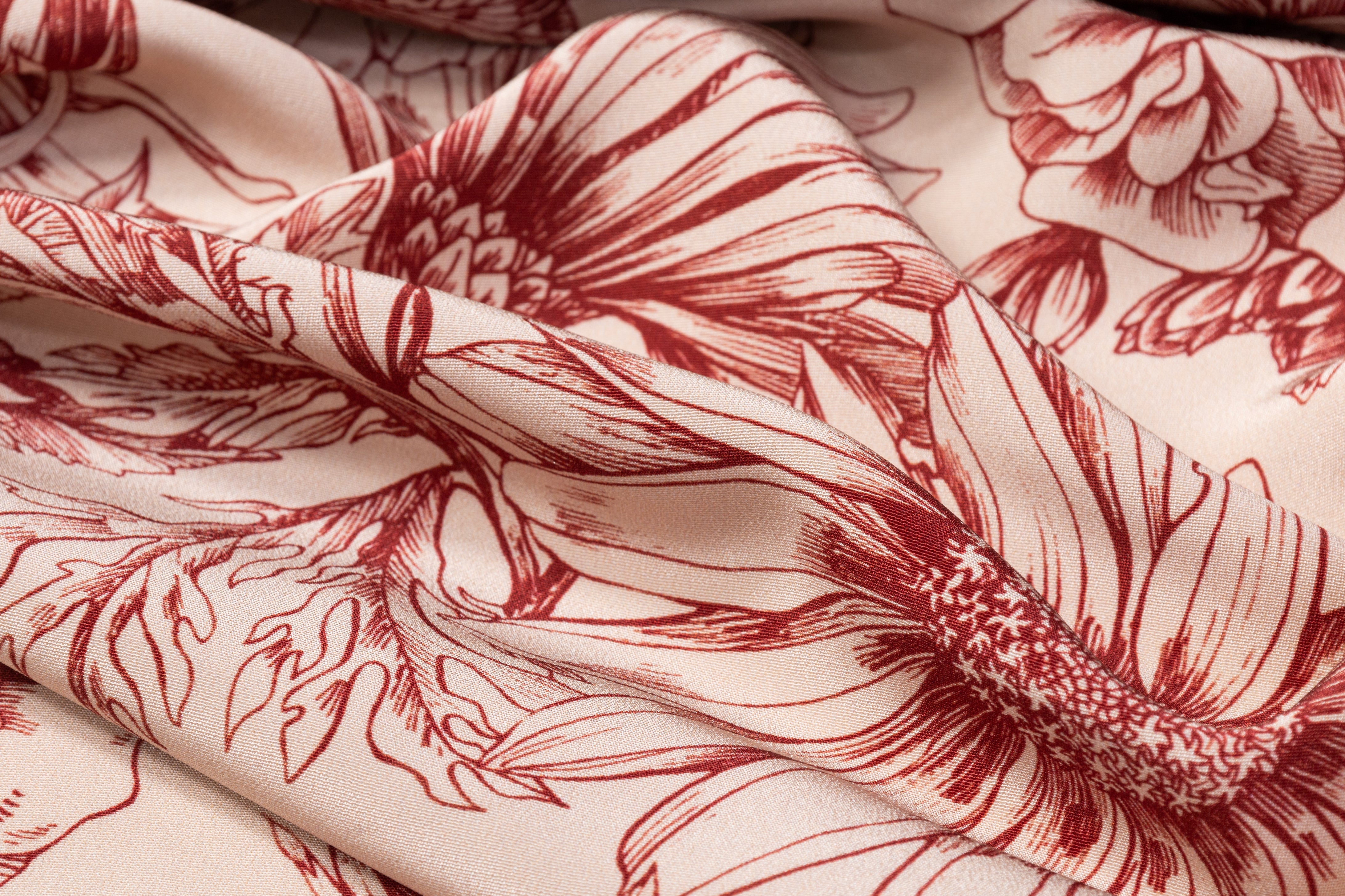 Floral 4-Ply Italian Silk - Taupe / Maroon