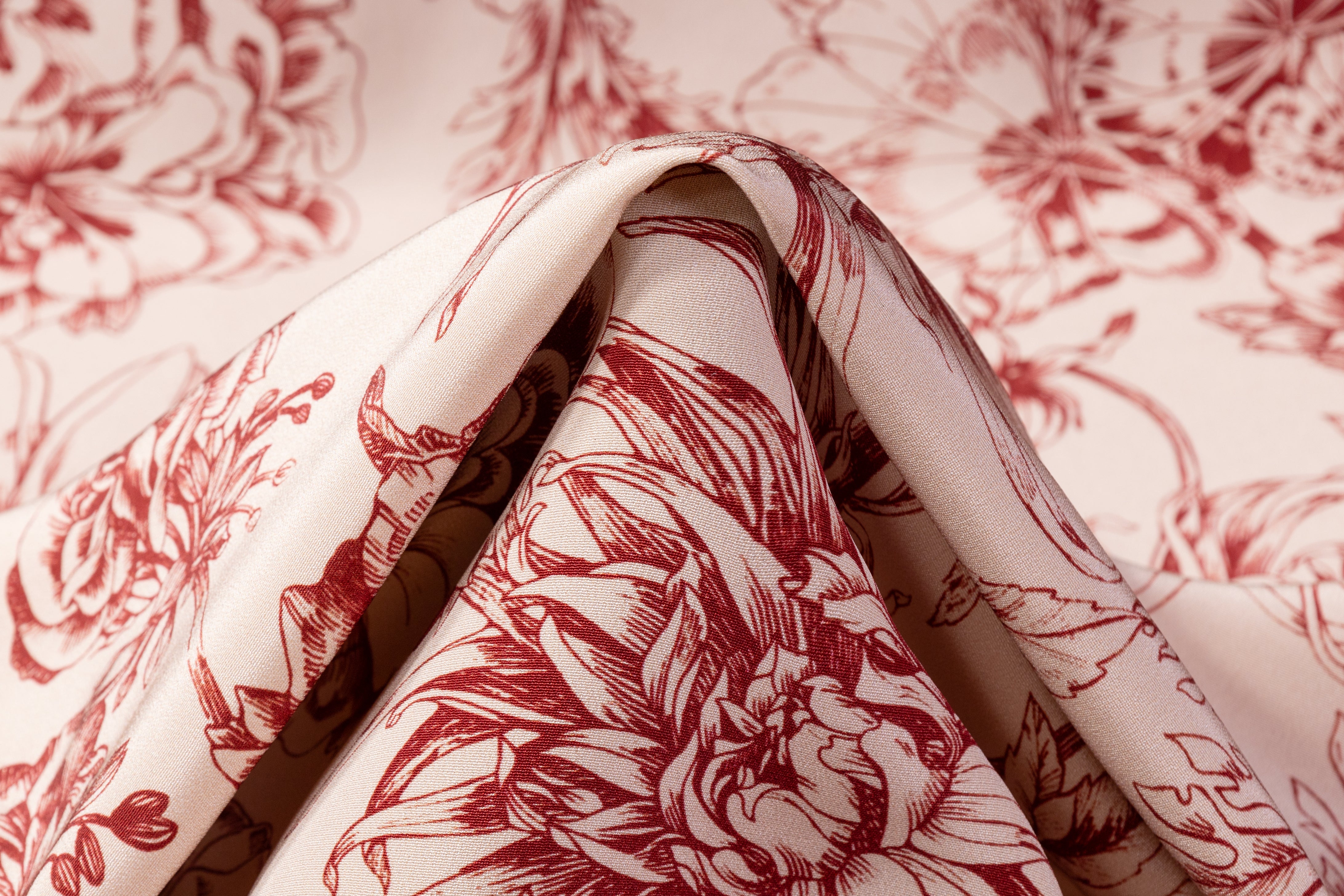 Floral 4-Ply Italian Silk - Taupe / Maroon