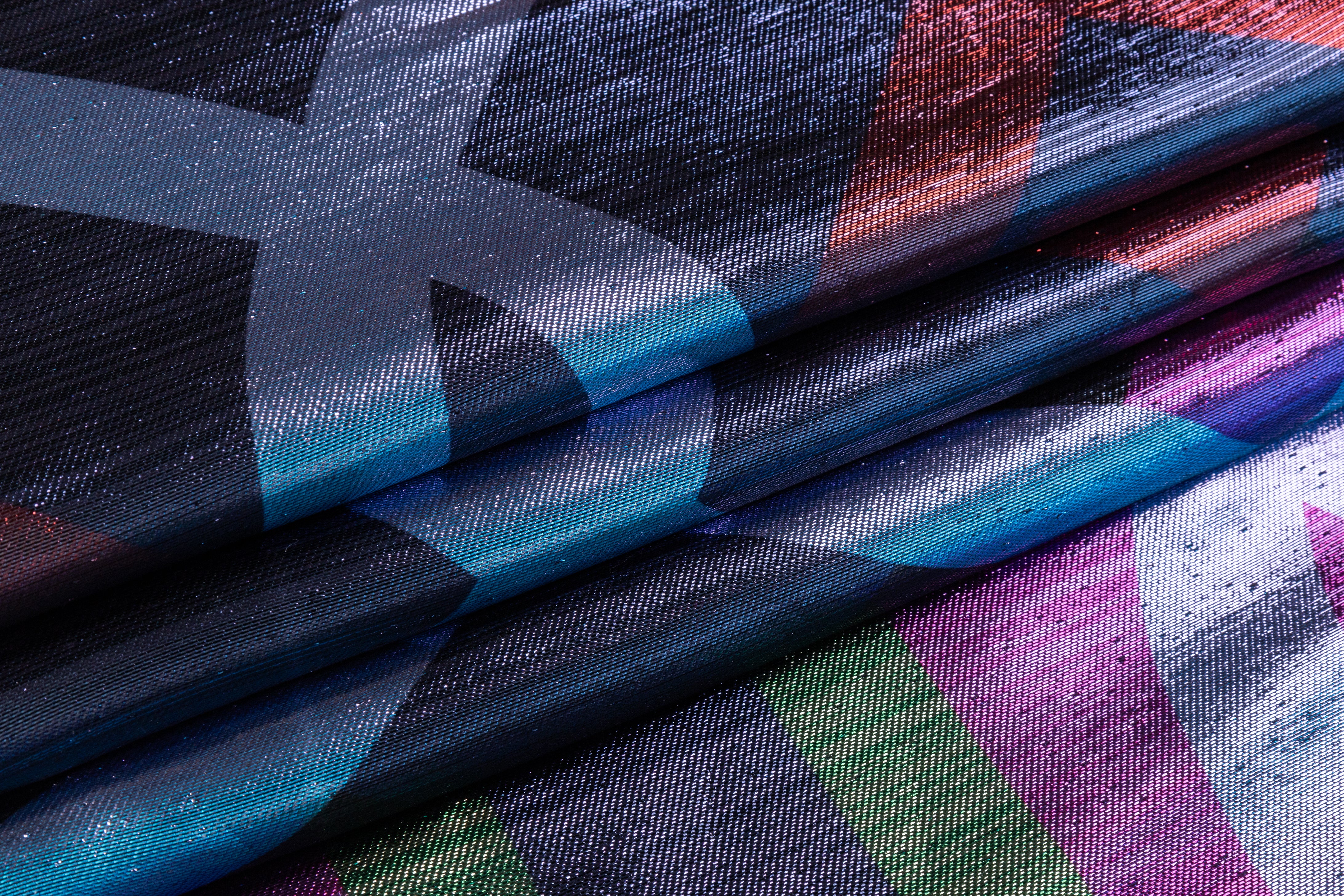Geometric Italian Silk Lamé - Blue / Purple / Green
