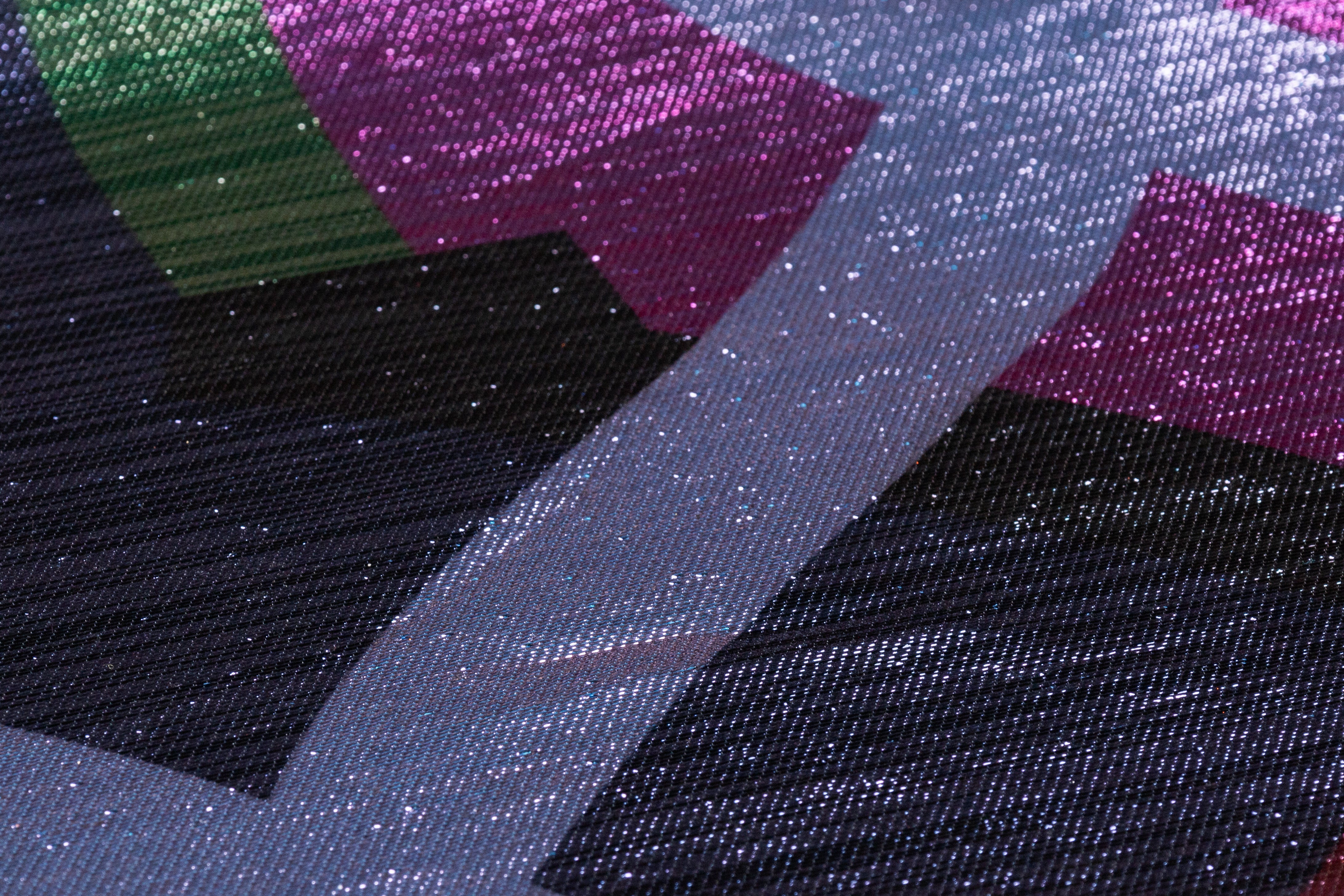 Geometric Italian Silk Lamé - Blue / Purple / Green