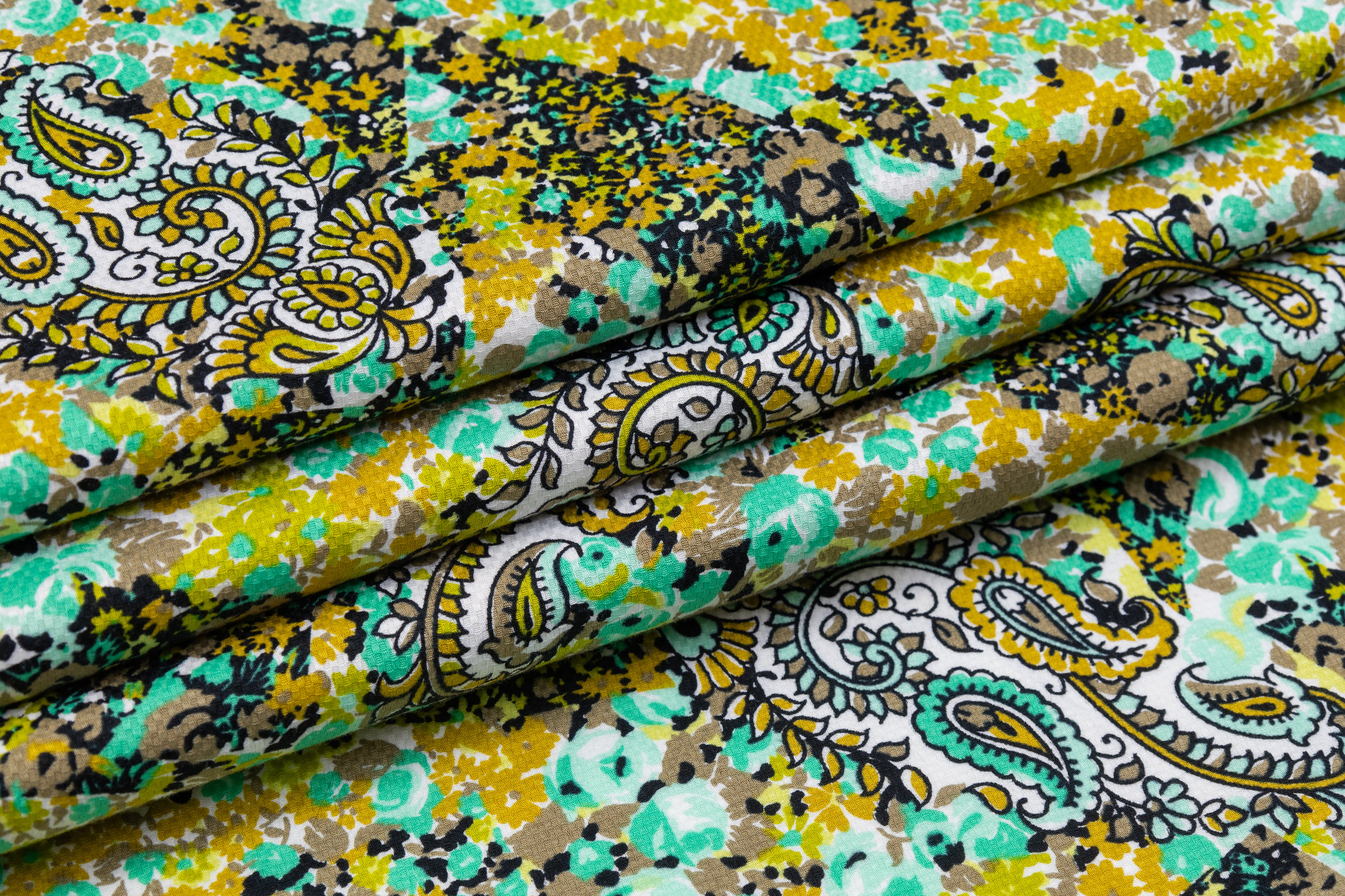 Paisley Printed Italian Cotton Pique - Multicolor