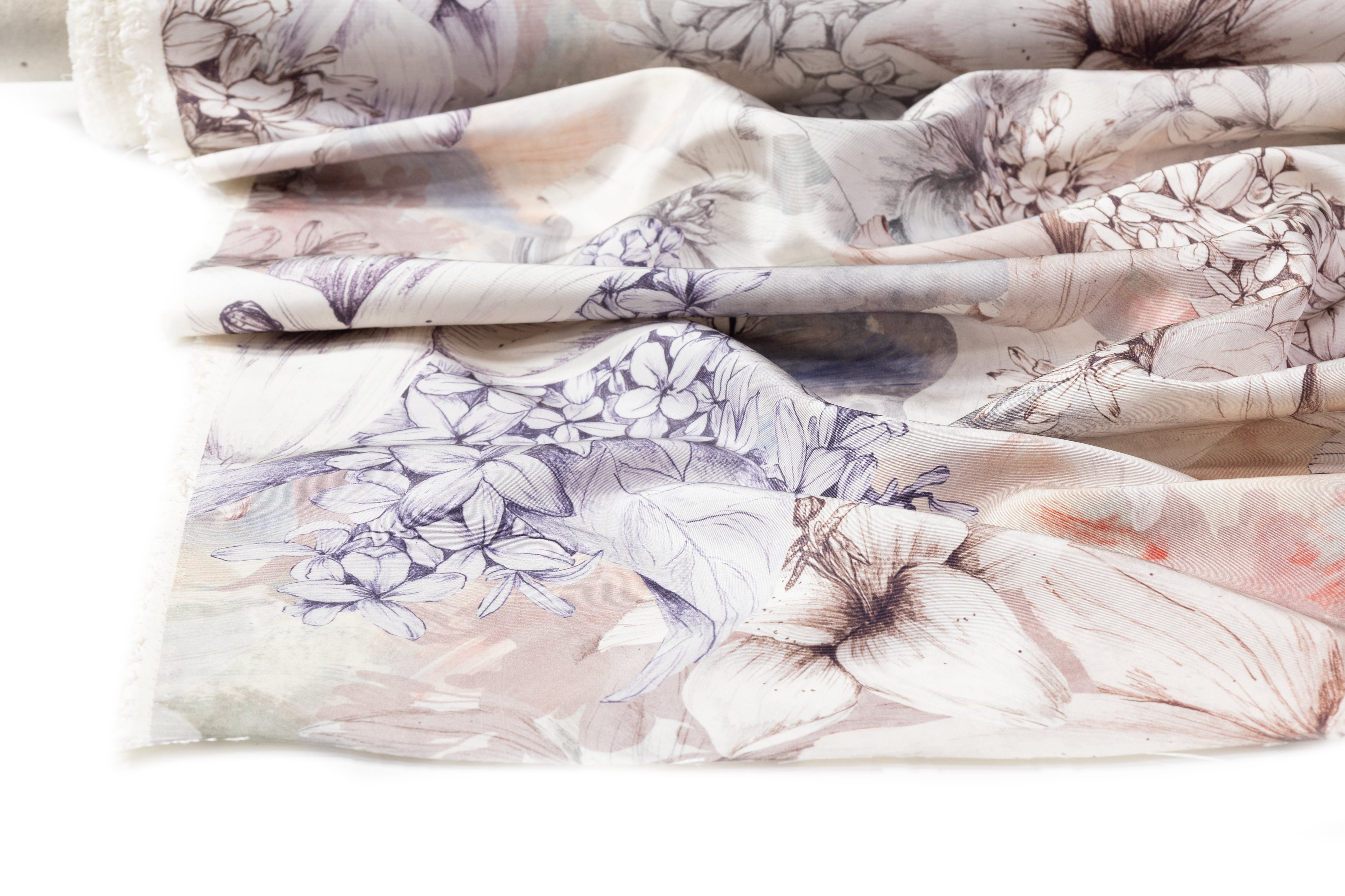 Floral Italian Silk Faille - Gray / Lavender