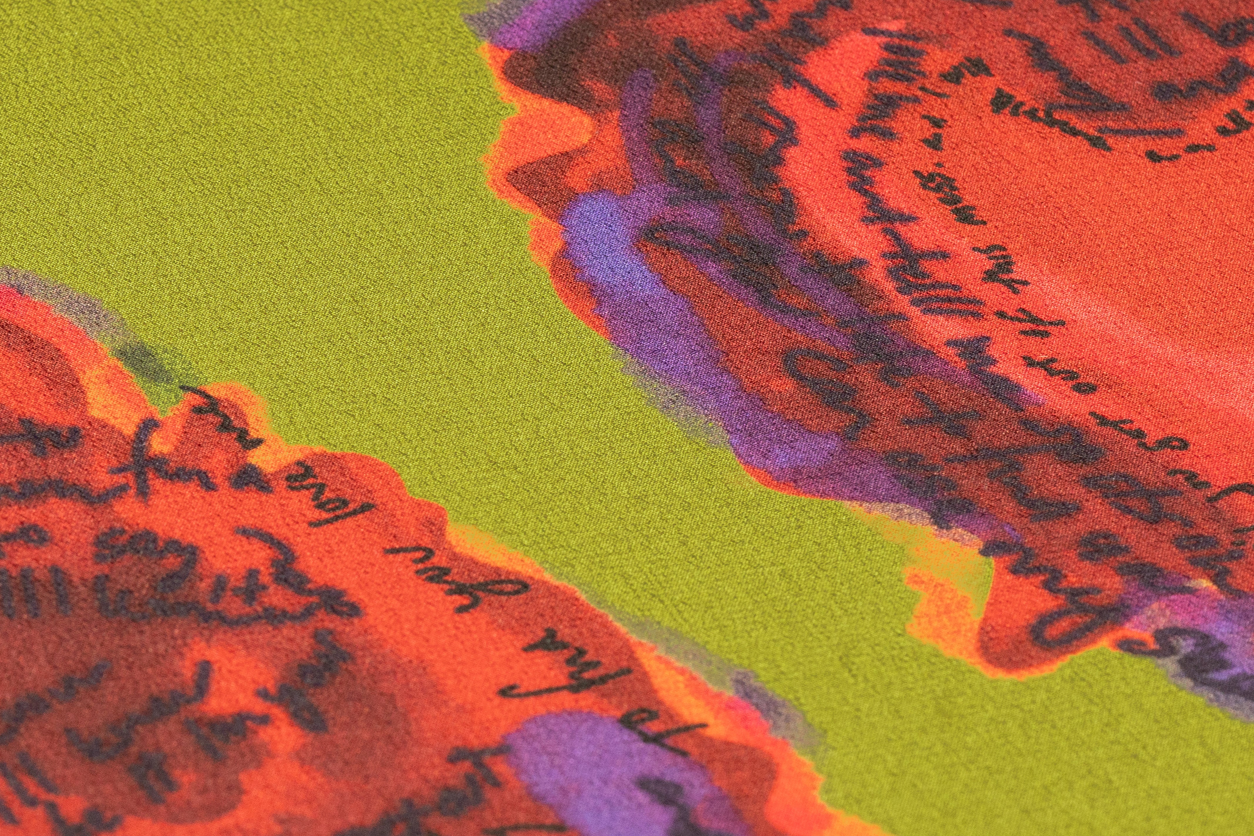 Abstract Silk Crepe de Chine - Green / Burgundy