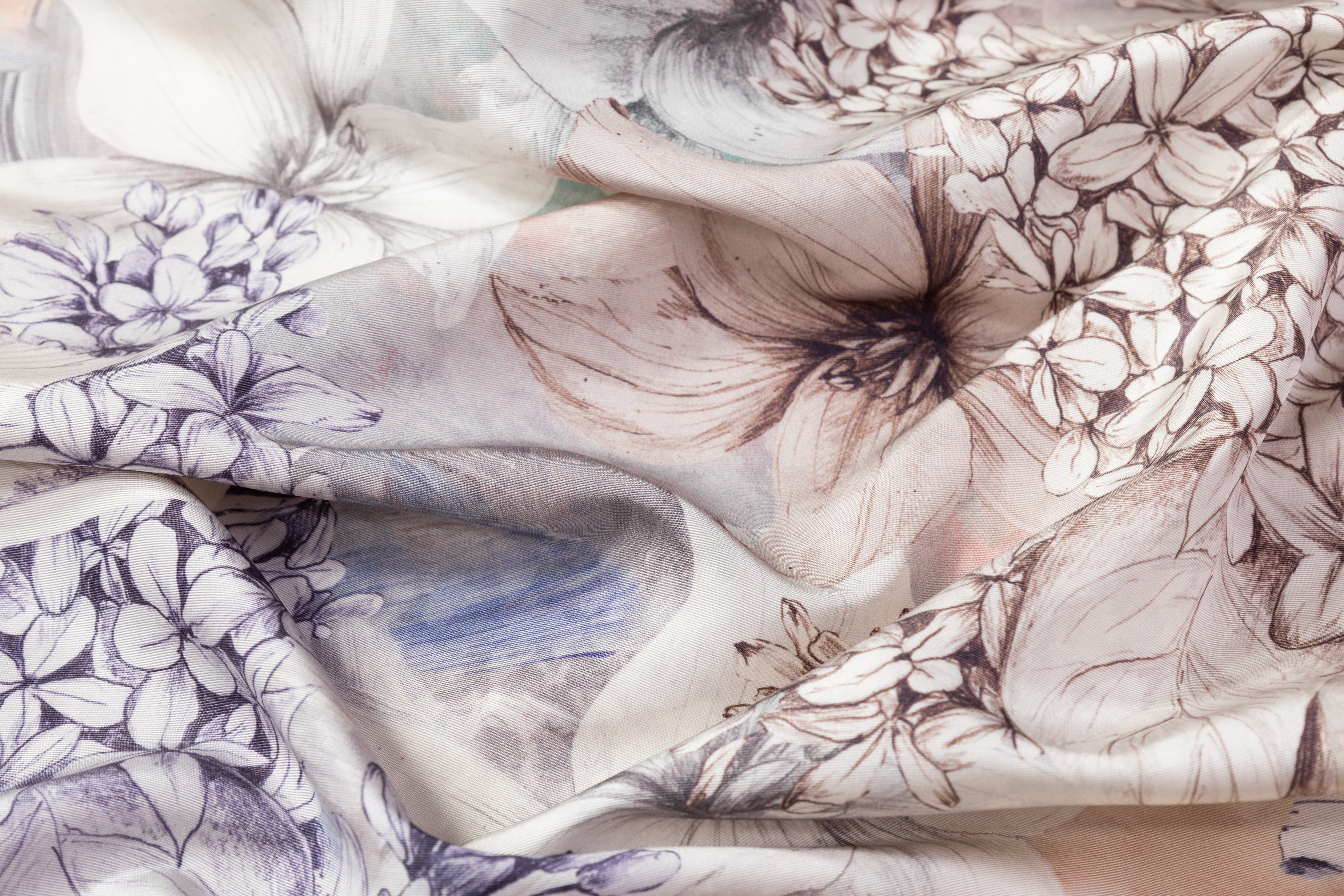 Floral Italian Silk Faille - Gray / Lavender