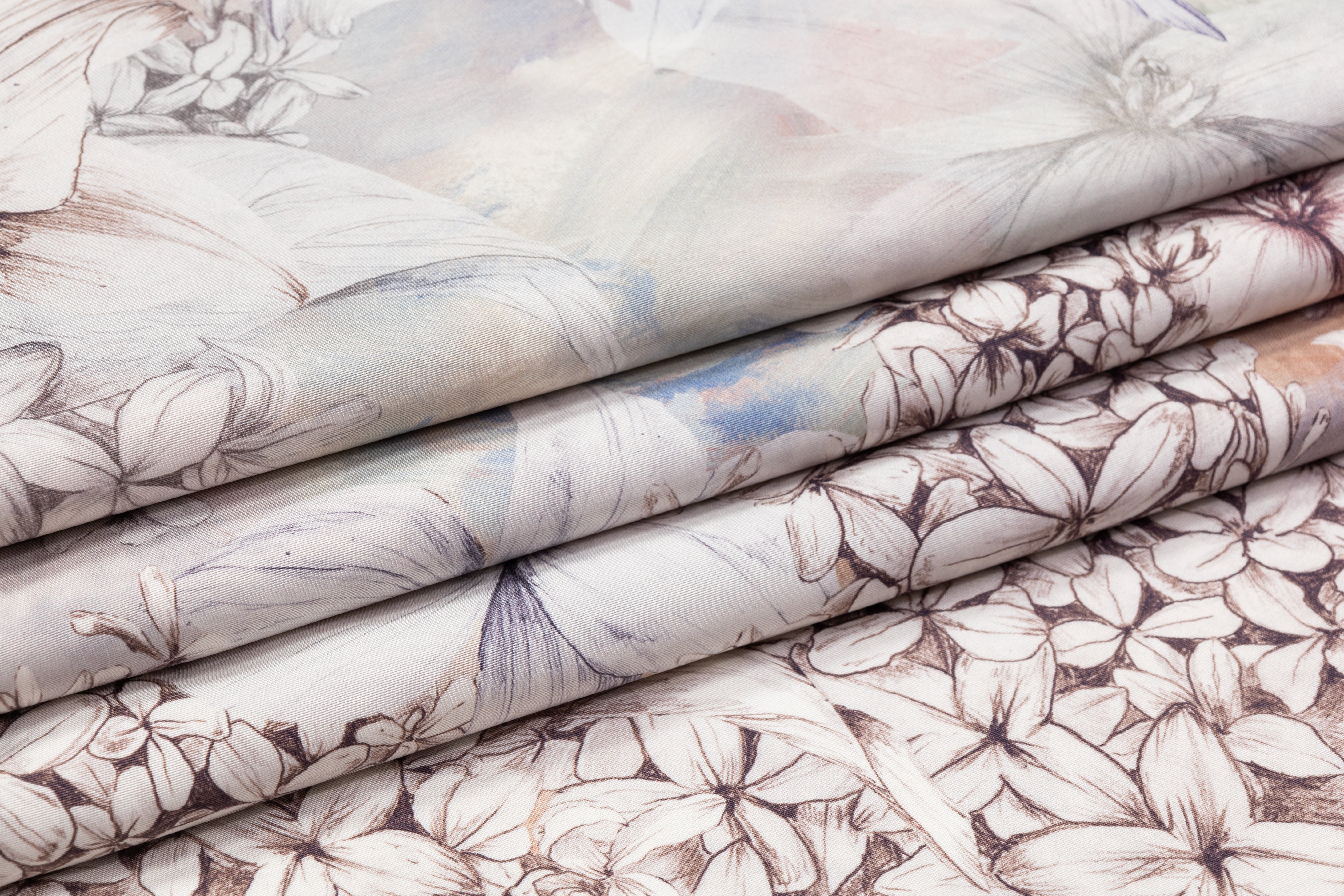 Floral Italian Silk Faille - Gray / Lavender