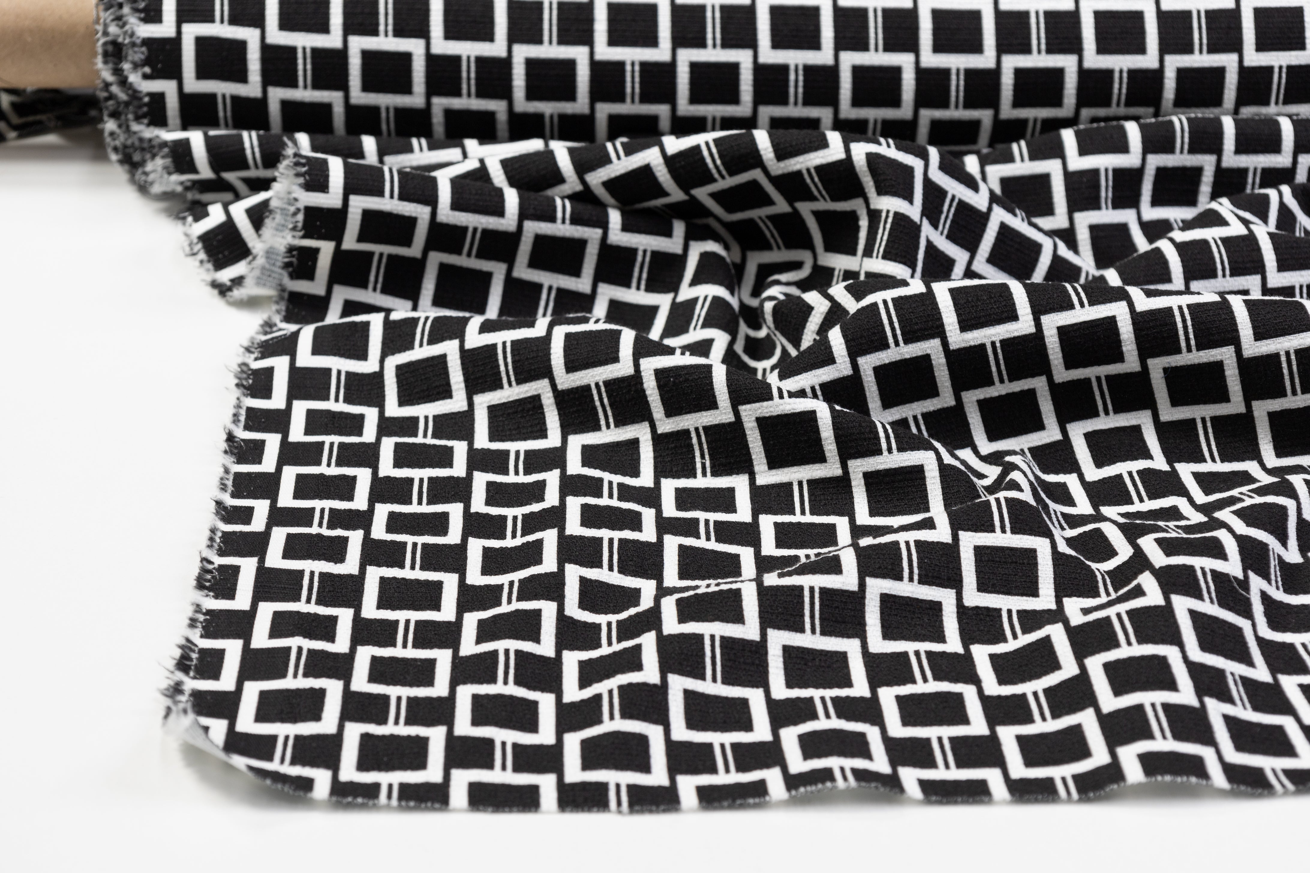 Printed Italian Viscose Tweed - Black / White