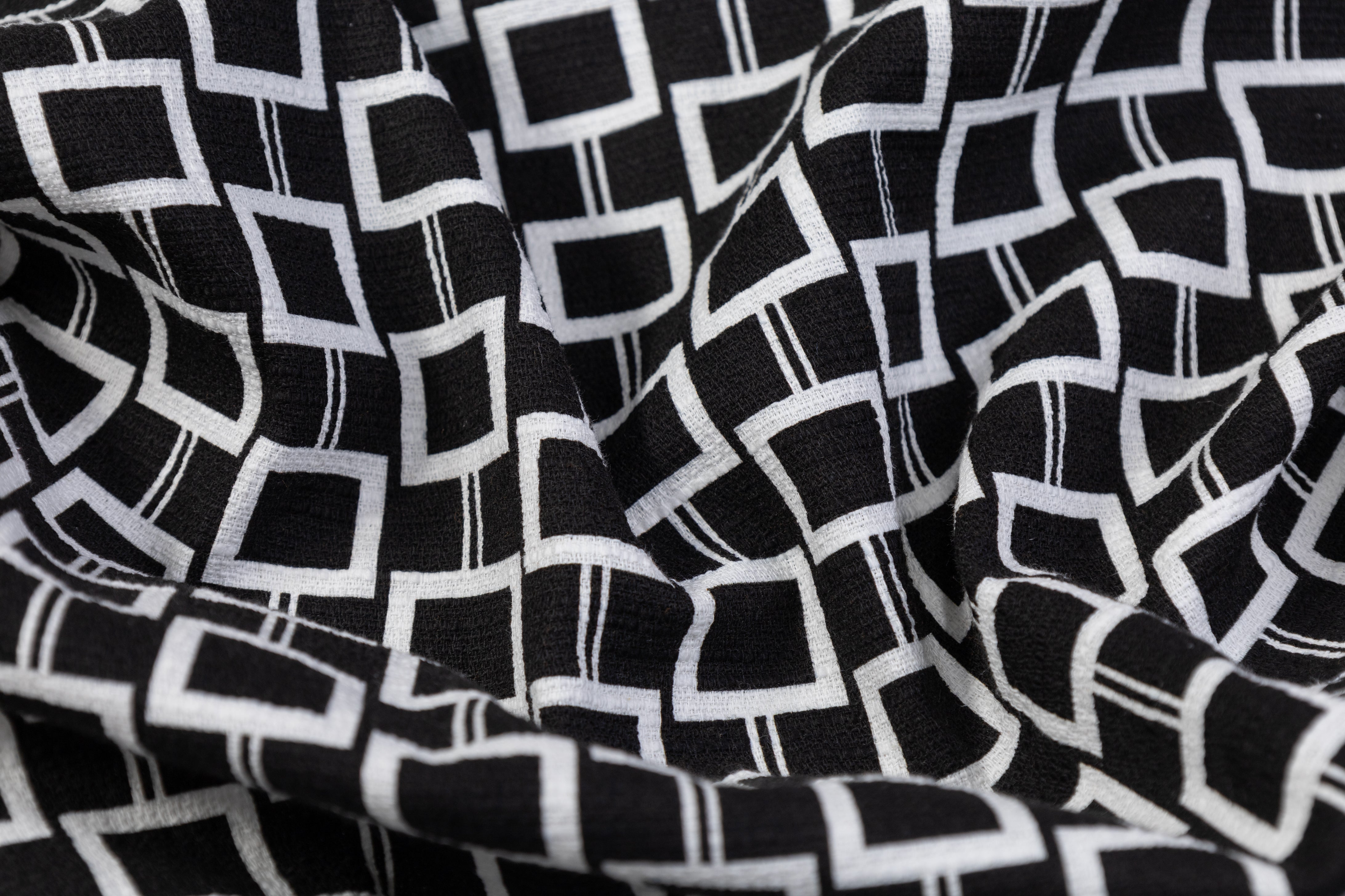 Printed Italian Viscose Tweed - Black / White