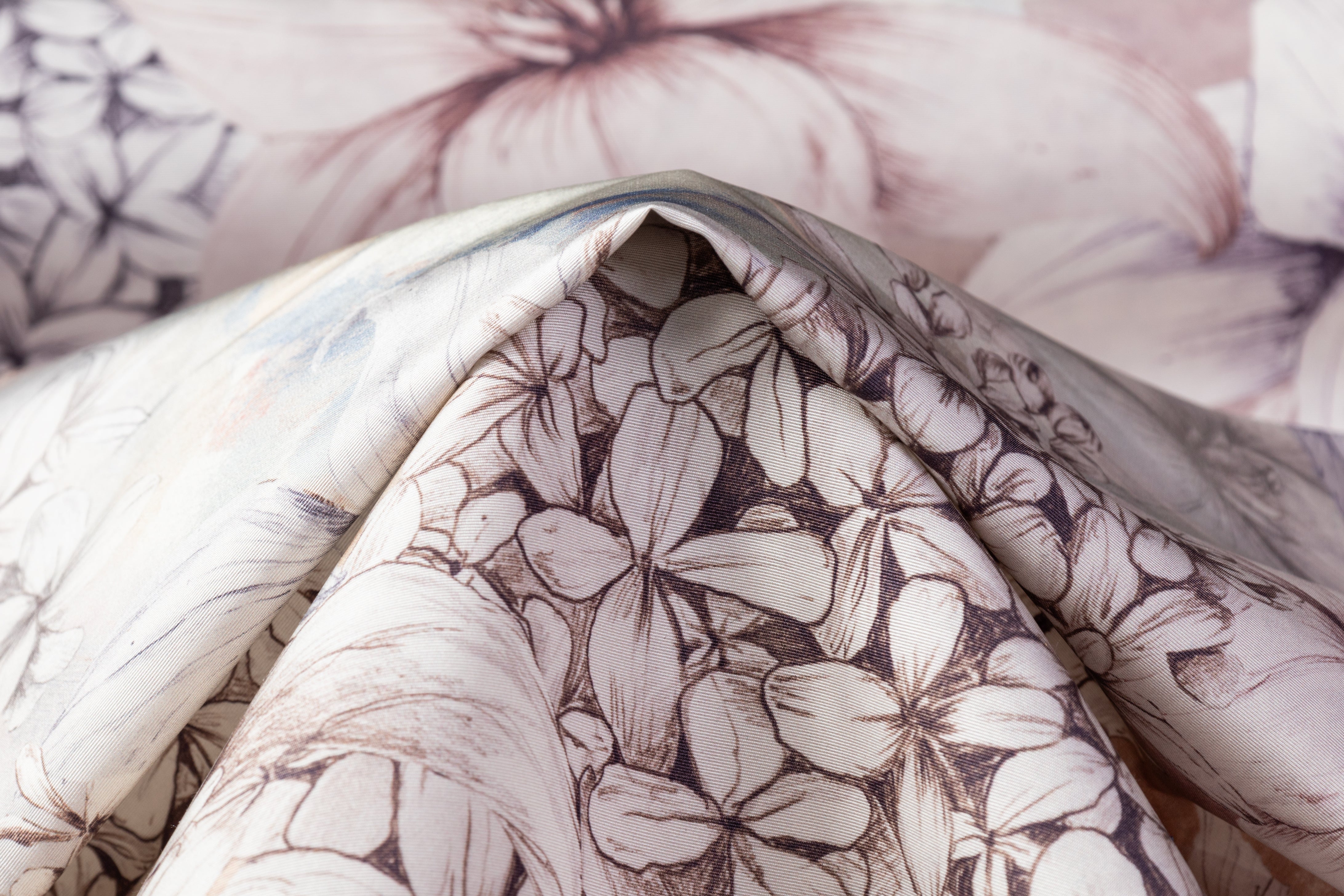 Floral Italian Silk Faille - Gray / Lavender