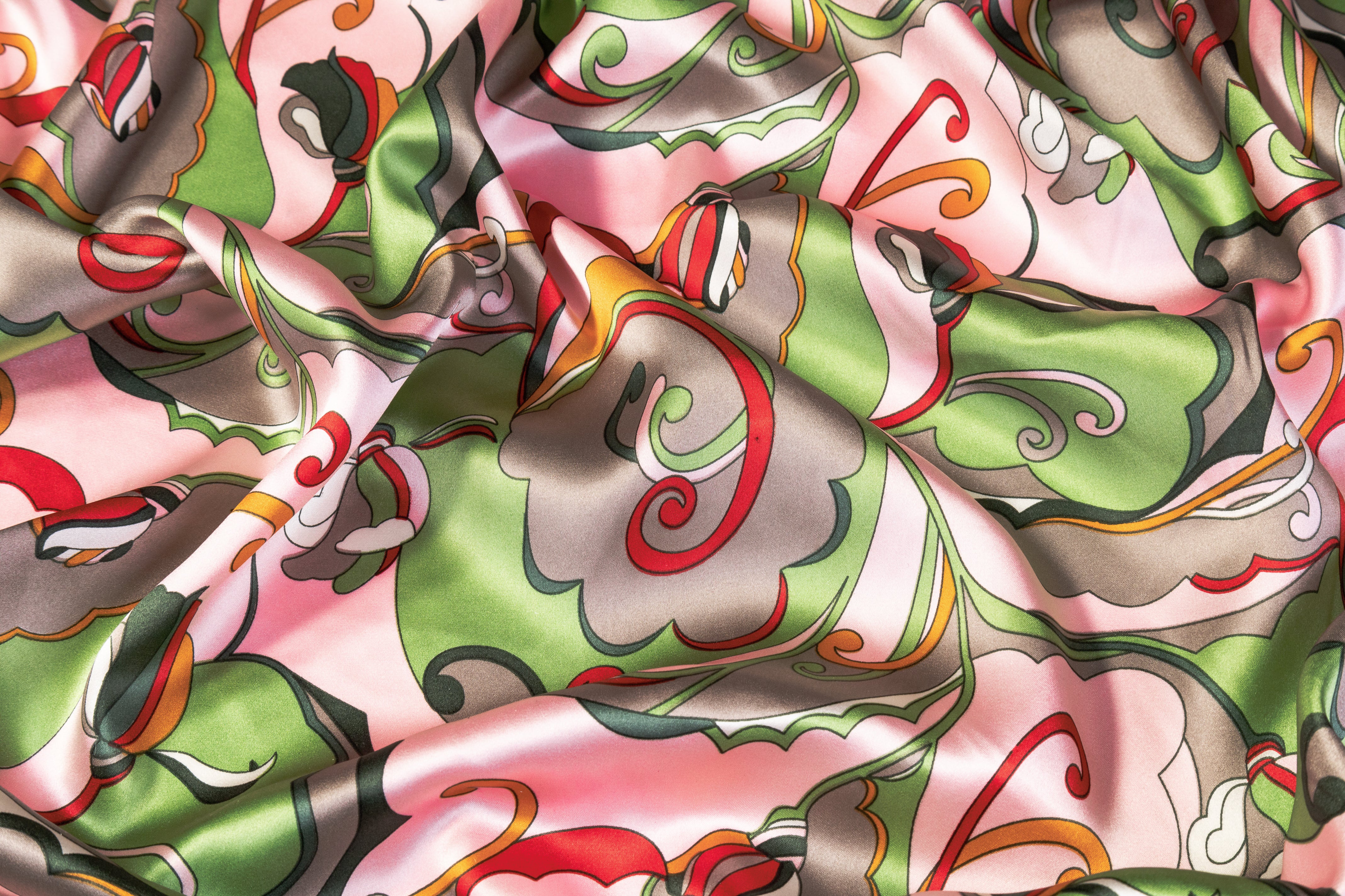 Abstract Silk Charmeuse - Pink / Green