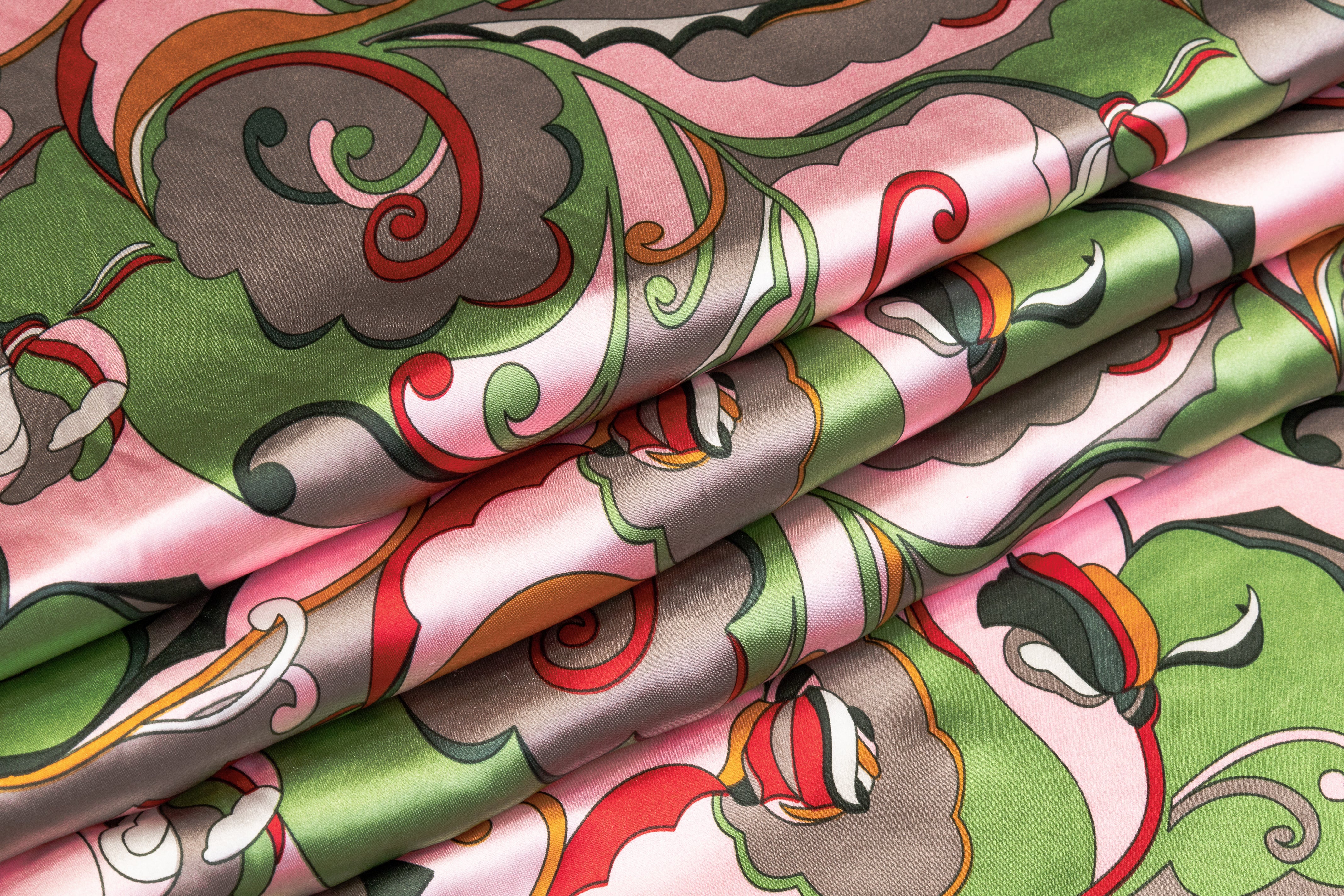 Abstract Silk Charmeuse - Pink / Green