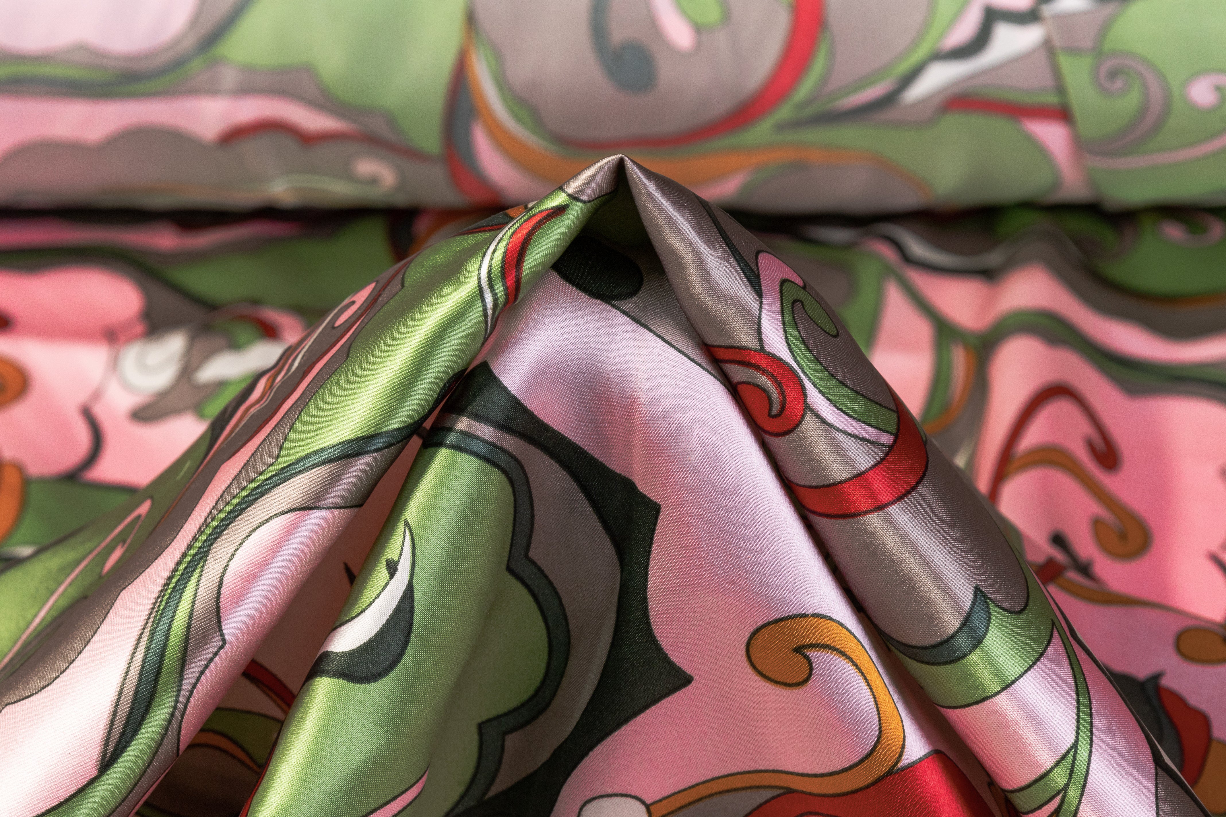 Abstract Silk Charmeuse - Pink / Green