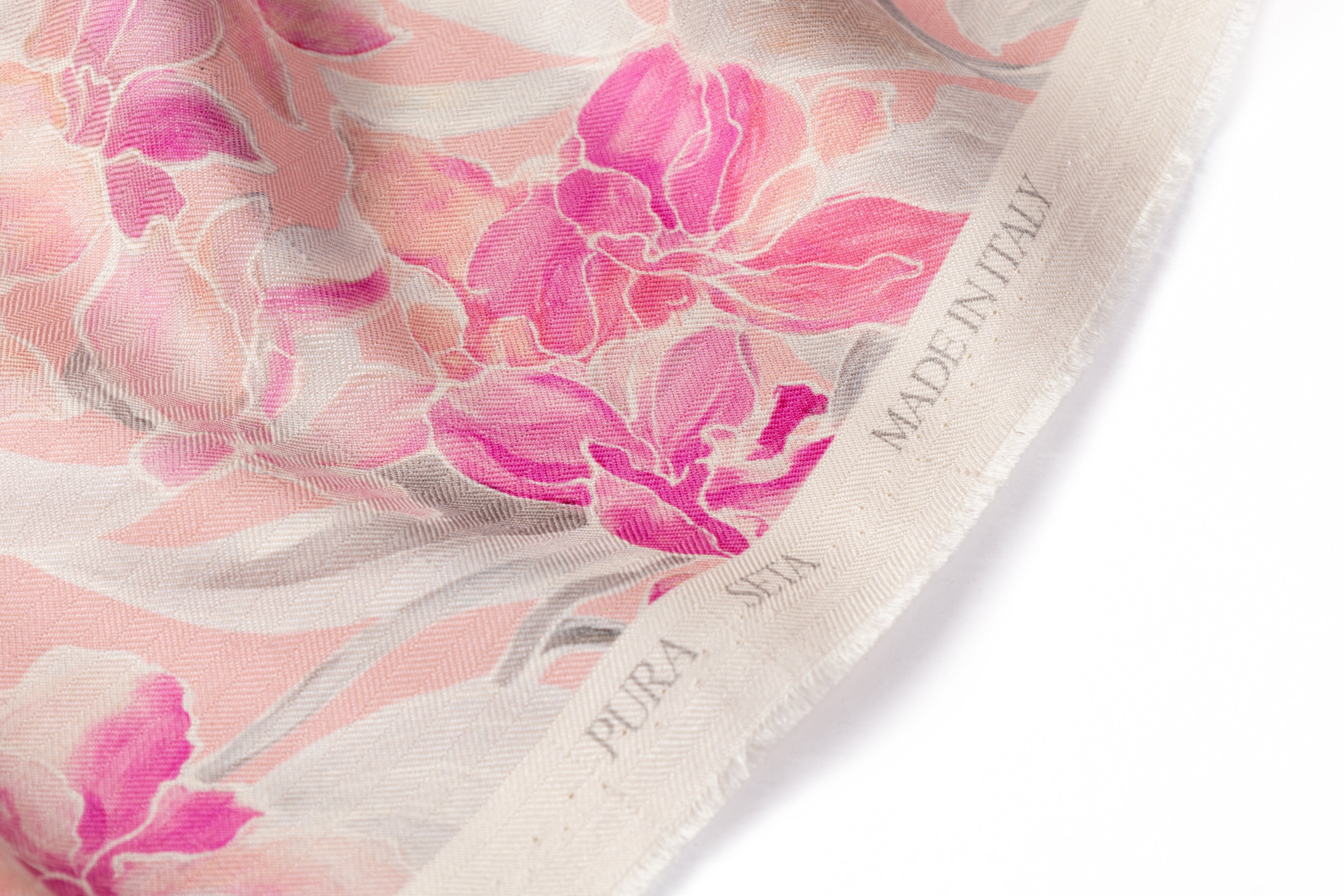 Floral Italian Silk Herringbone - Pink / Gray