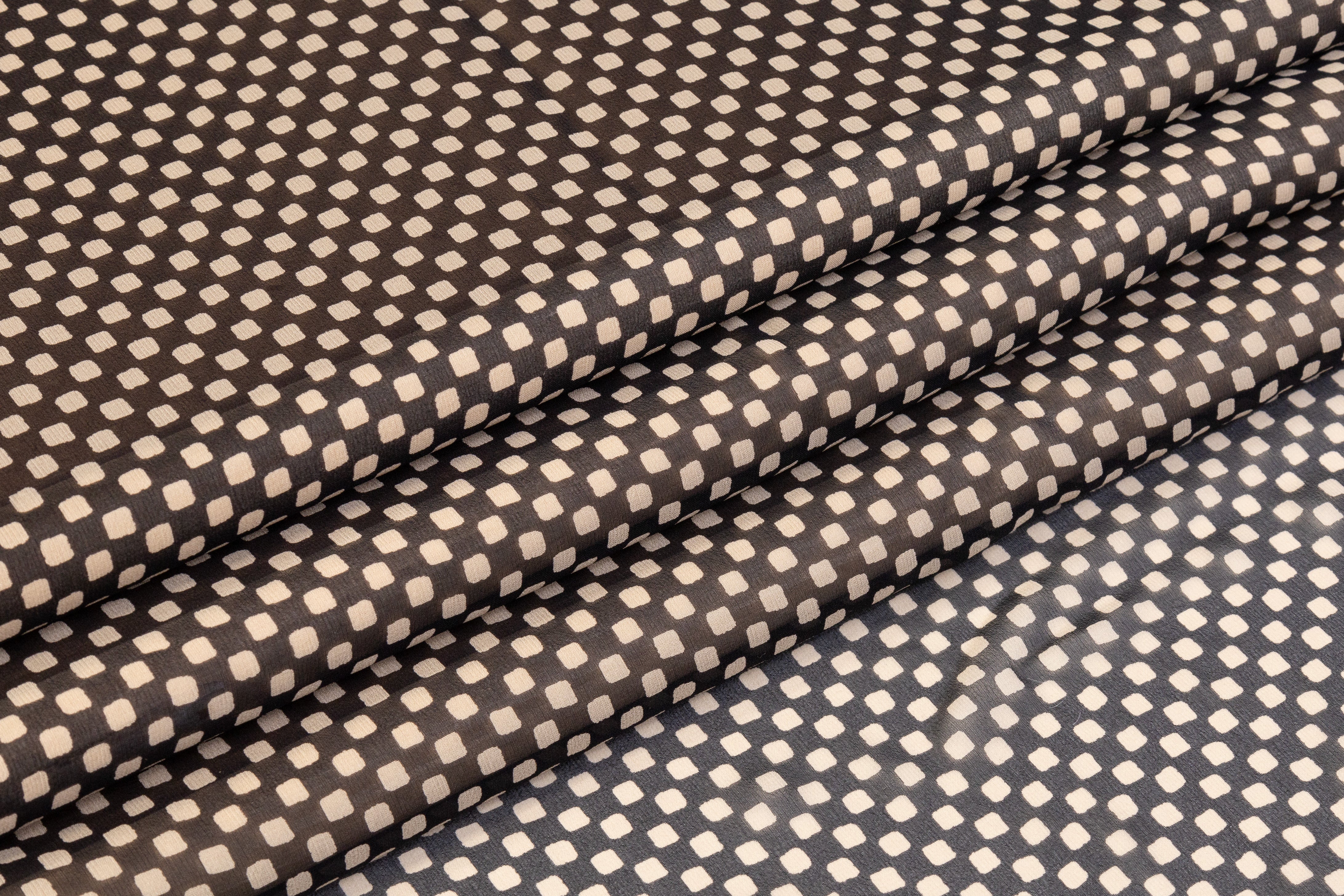 Geometric Silk Chiffon - Navy / Light Taupe