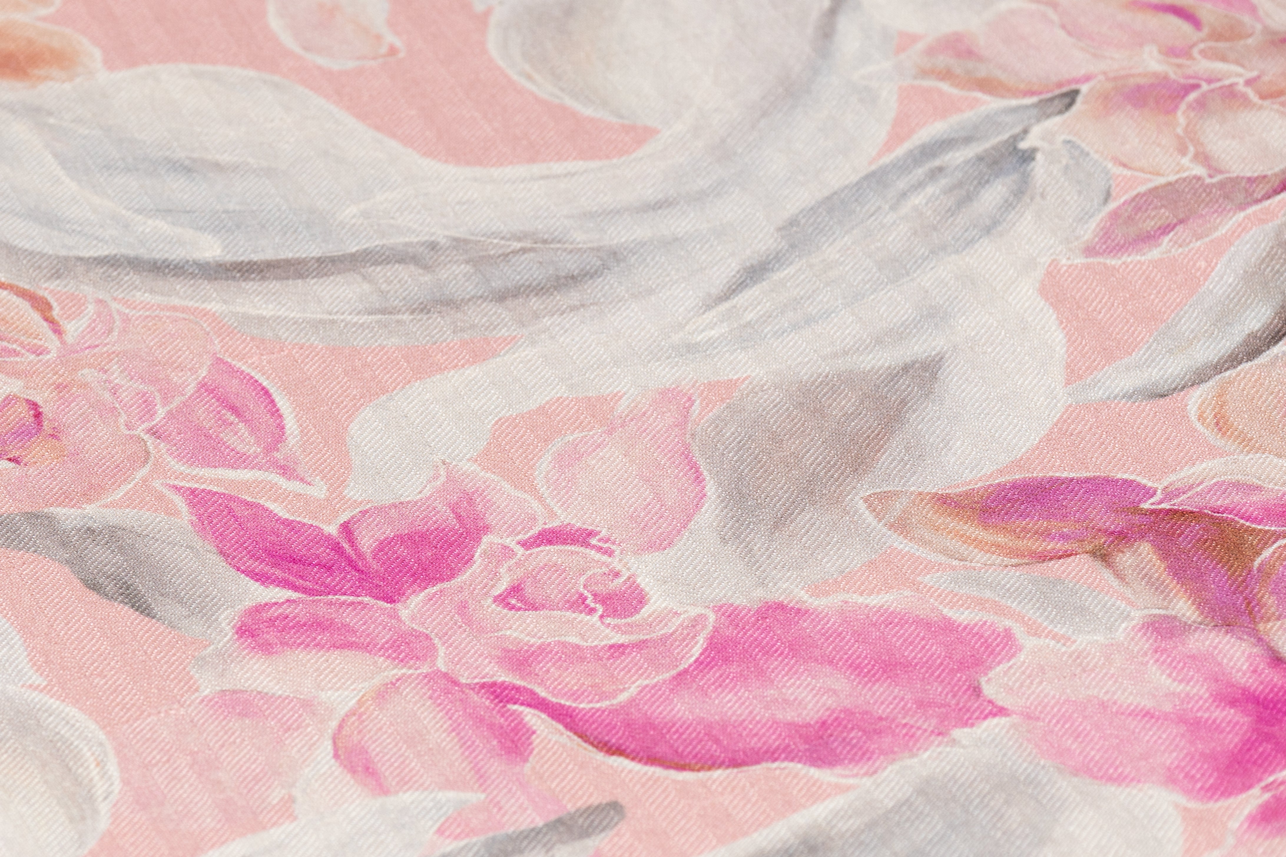 Floral Italian Silk Herringbone - Pink / Gray