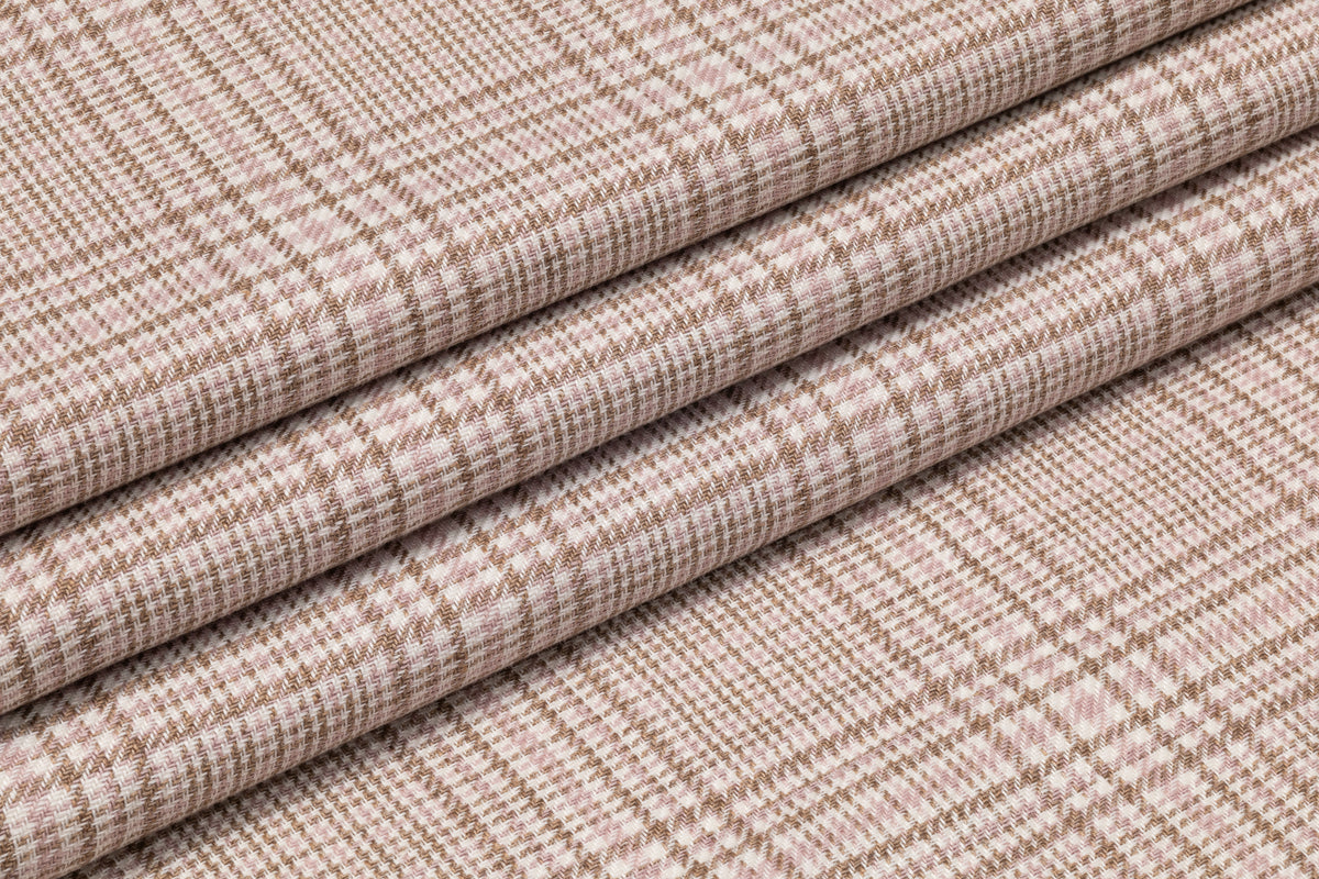 Checked Italian Wool Linen Suiting - Pink / Taupe / Off White