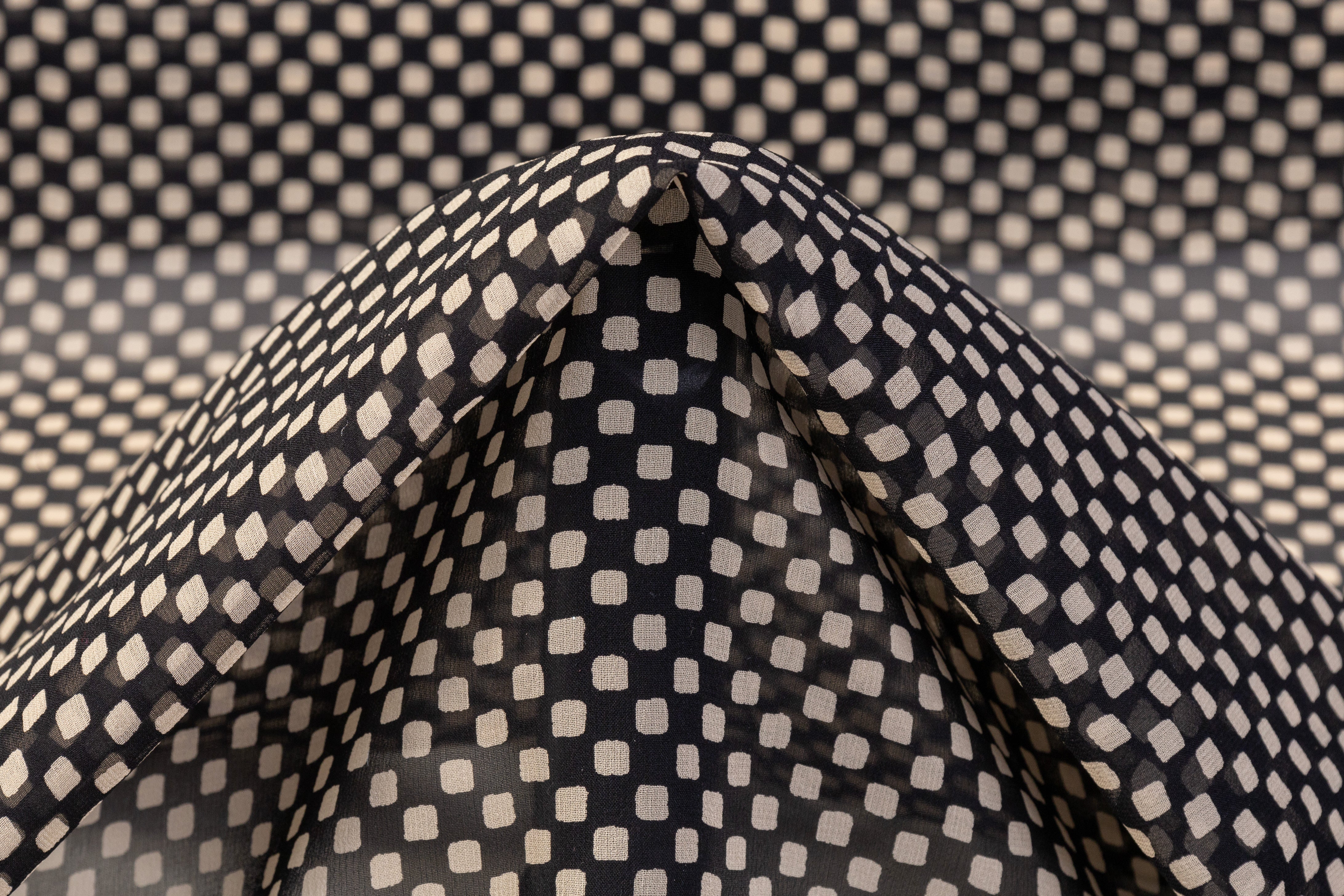 Geometric Silk Chiffon - Navy / Light Taupe