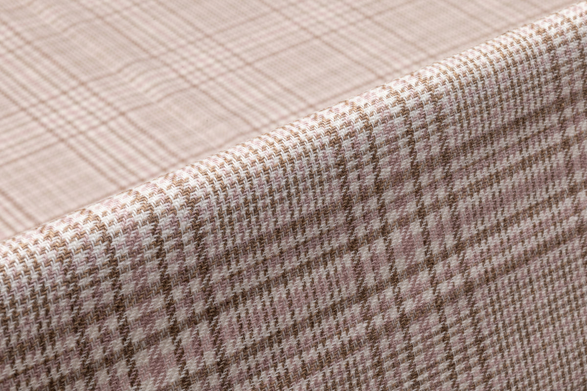 Checked Italian Wool Linen Suiting - Pink / Taupe / Off White