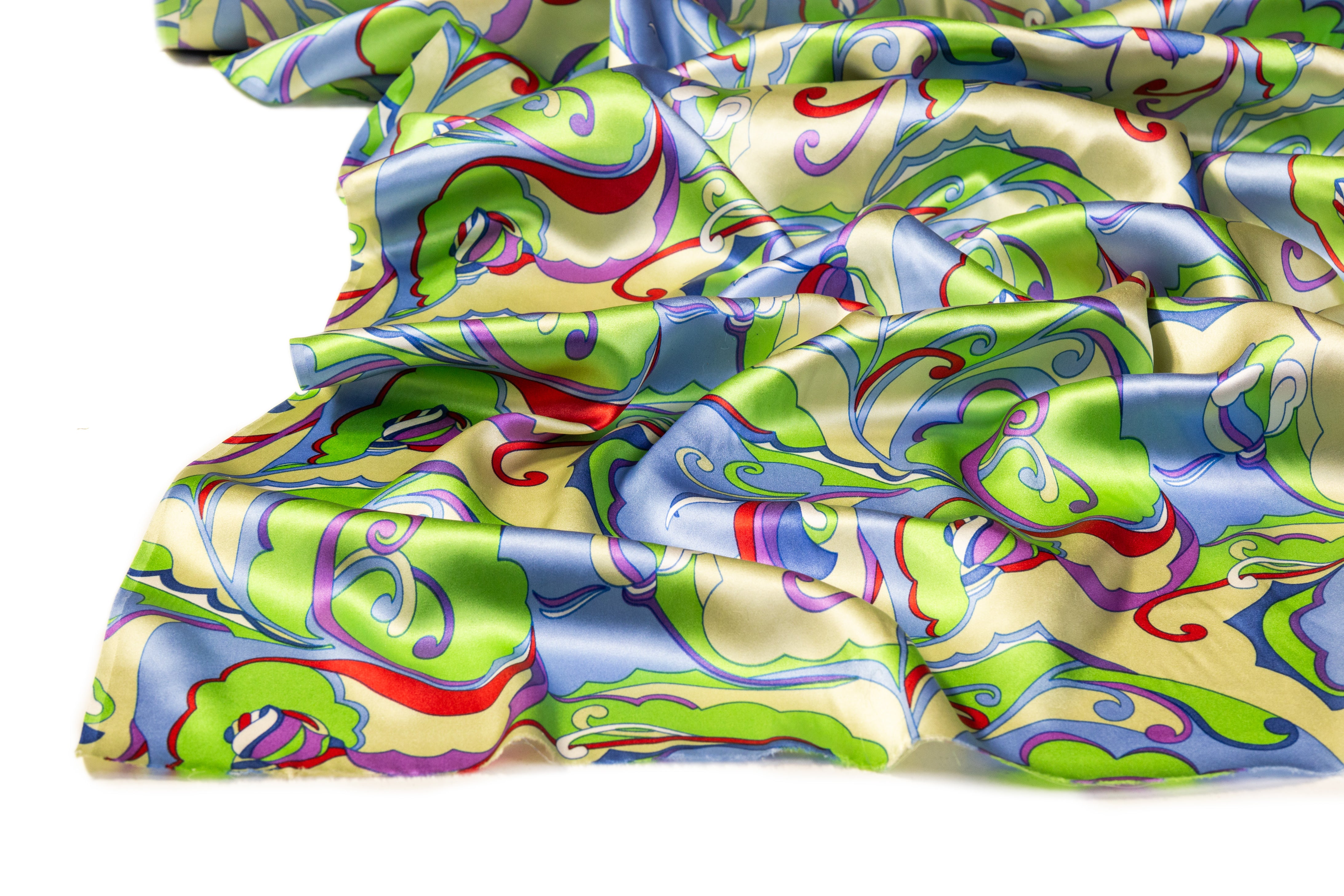 Abstract Silk Charmeuse - Blue / Green