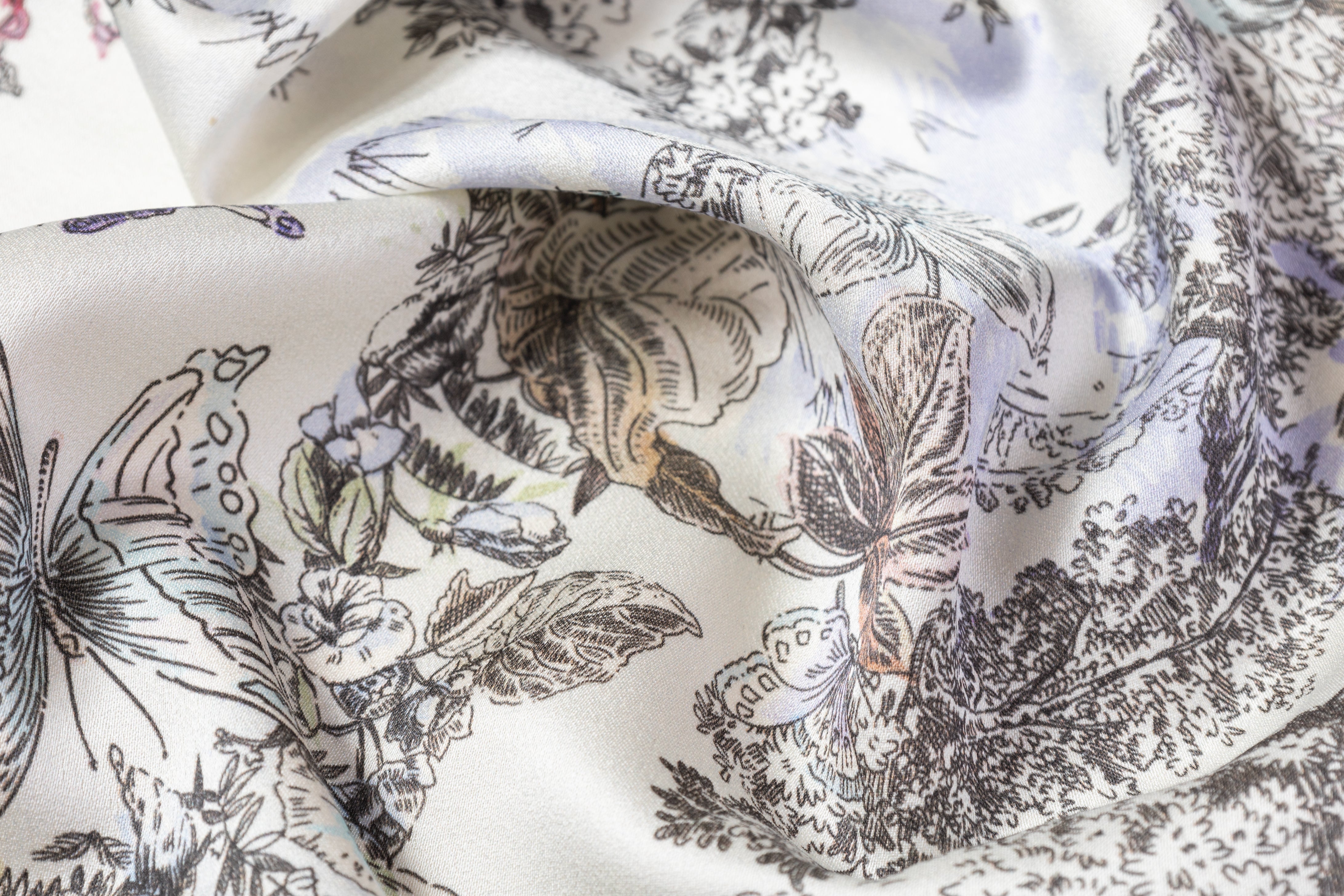 Luigi Verga - Floral Italian Silk Viscose Crepe Back Satin - Ivory / Multicolor