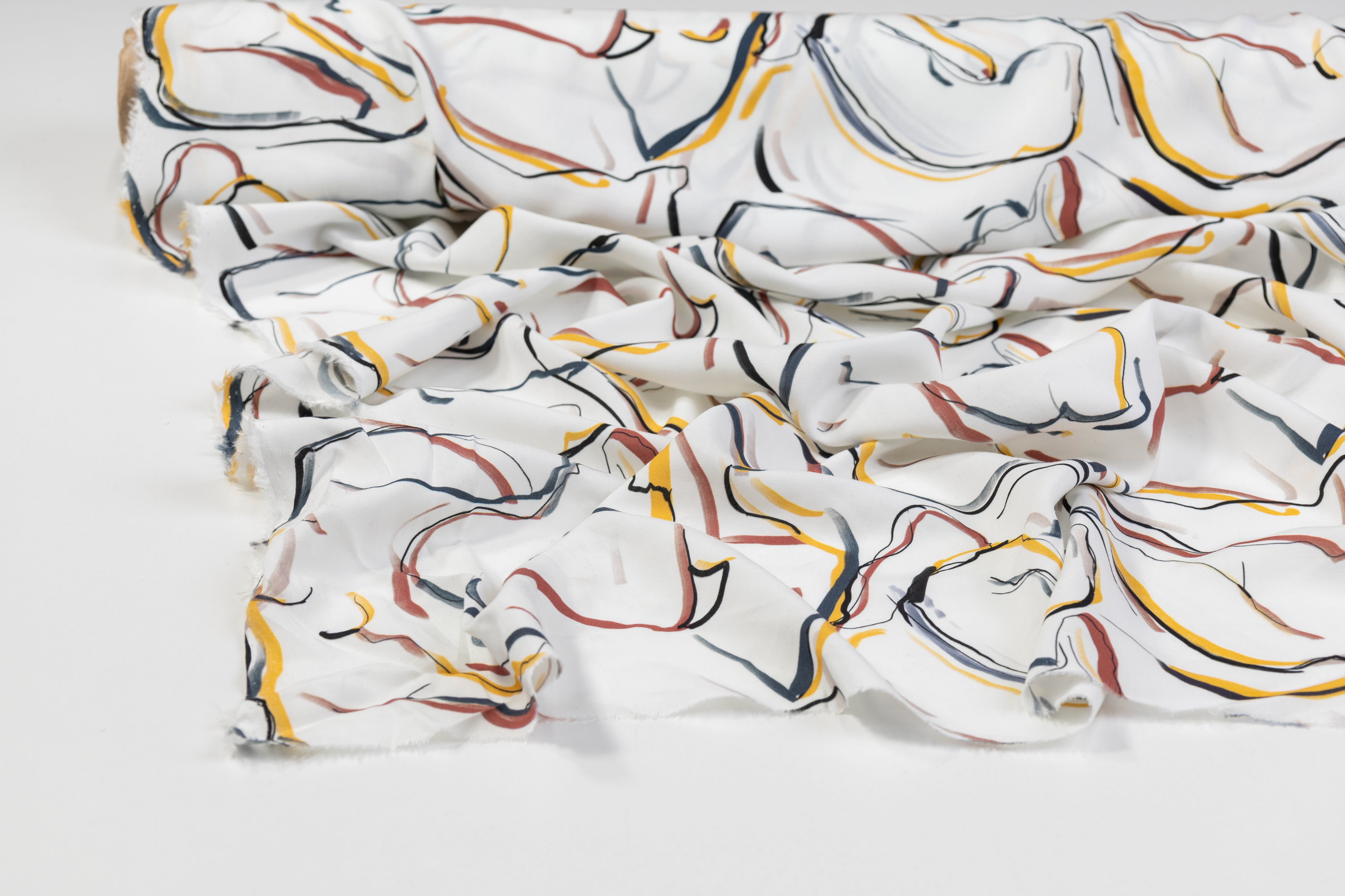 Abstract Italian Viscose Challis - White / Multicolor