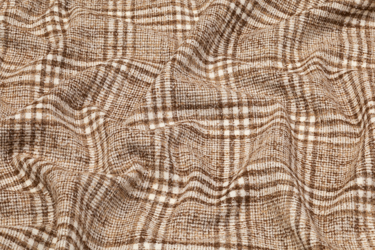 Plaid Italian Alpaca Wool Bouclé - Brown / Ivory