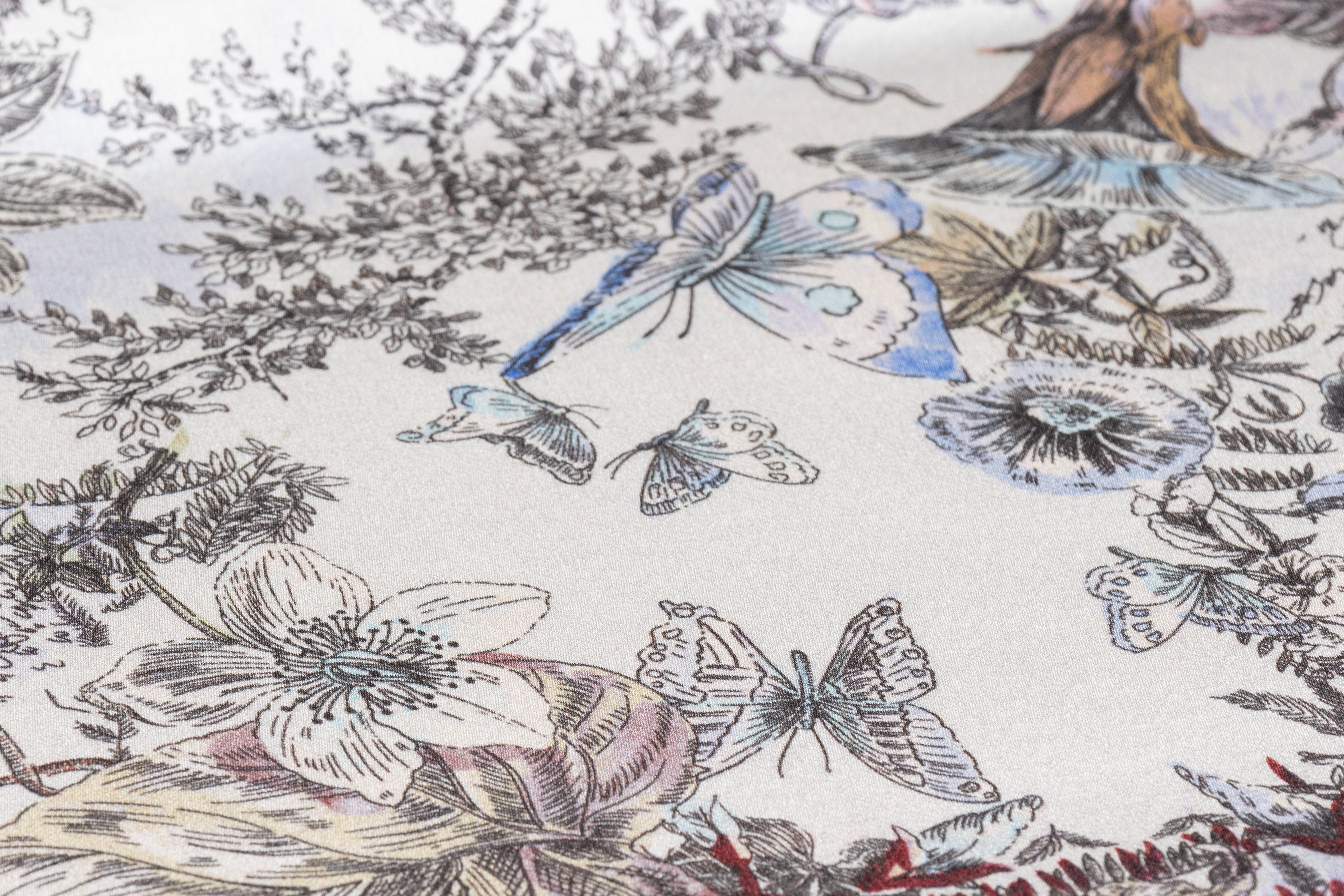 Luigi Verga - Floral Italian Silk Viscose Crepe Back Satin - Ivory / Multicolor