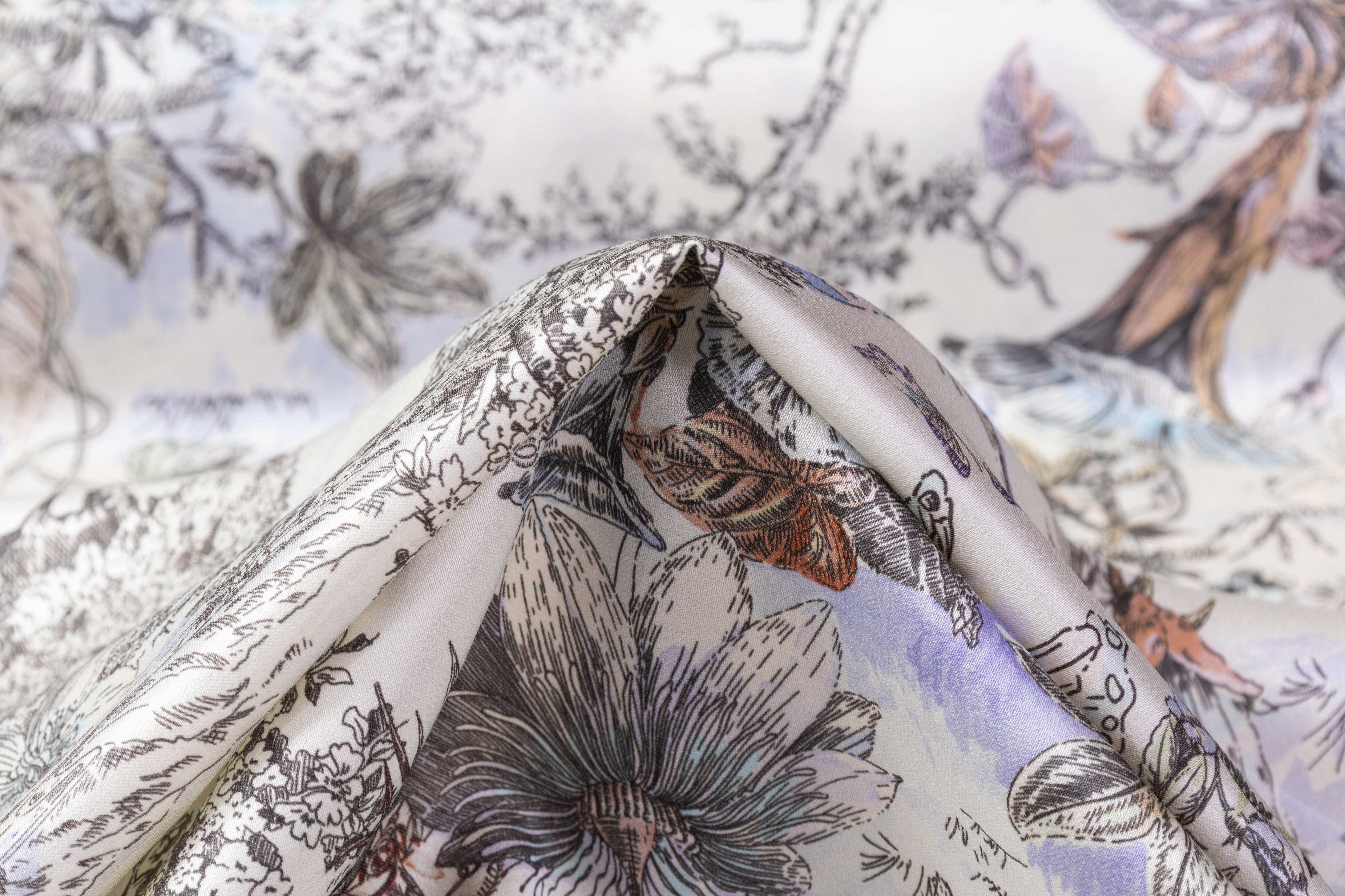 Luigi Verga - Floral Italian Silk Viscose Crepe Back Satin - Ivory / Multicolor