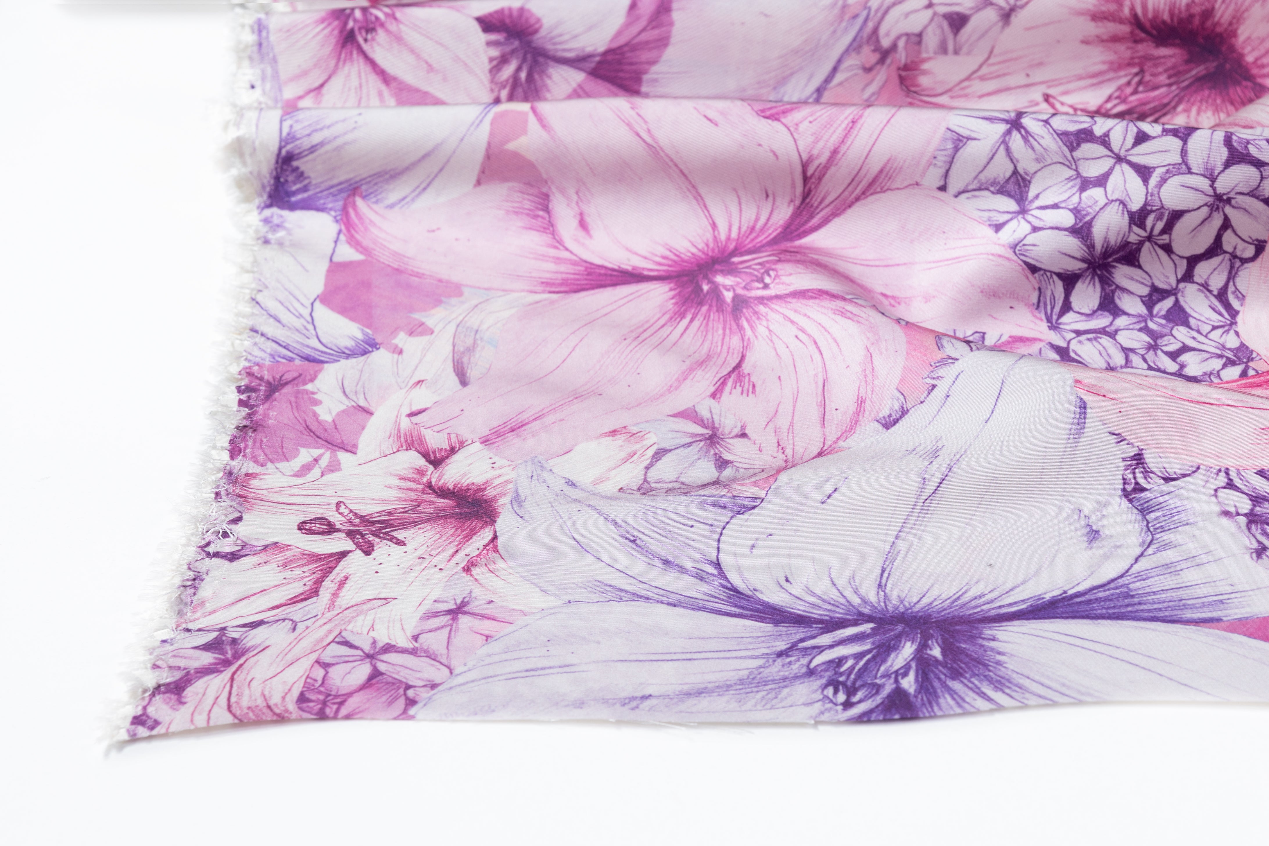 Floral Italian Silk Faille - Purple / Pink
