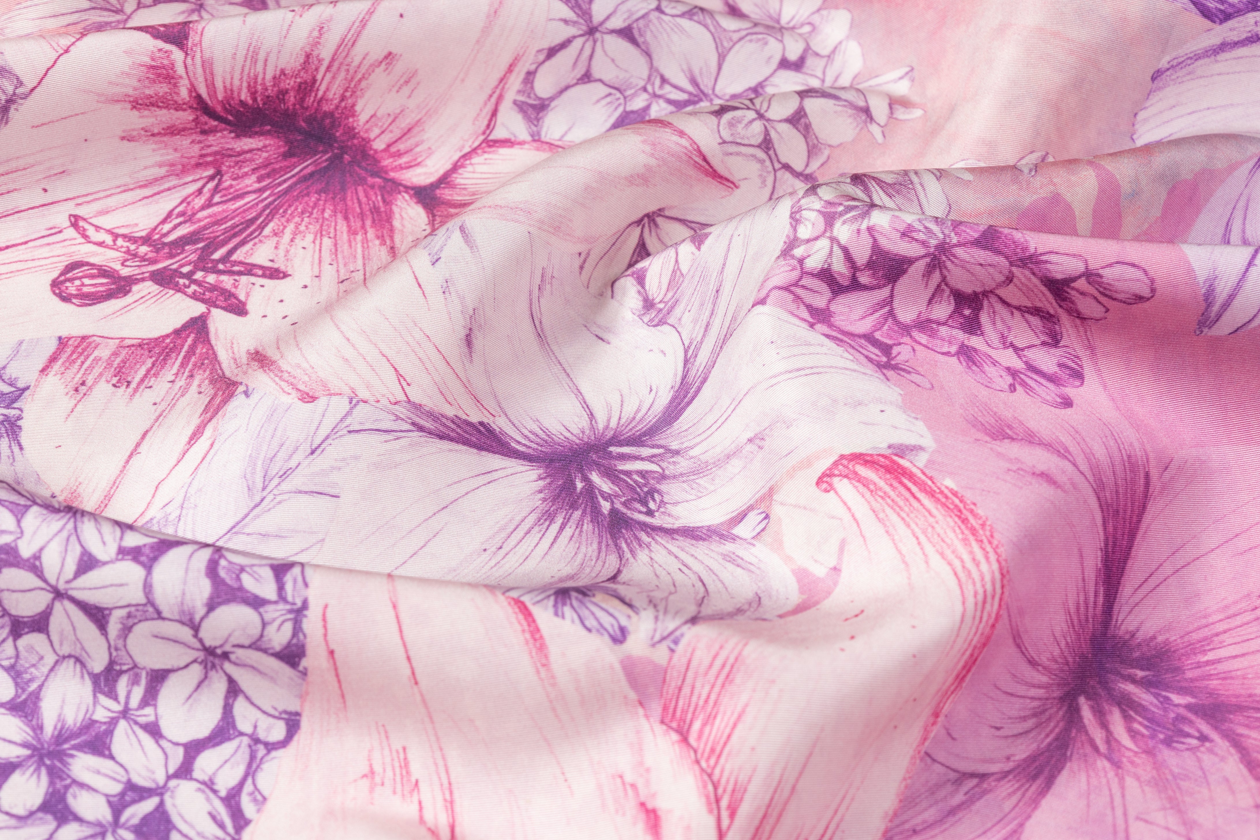 Floral Italian Silk Faille - Purple / Pink