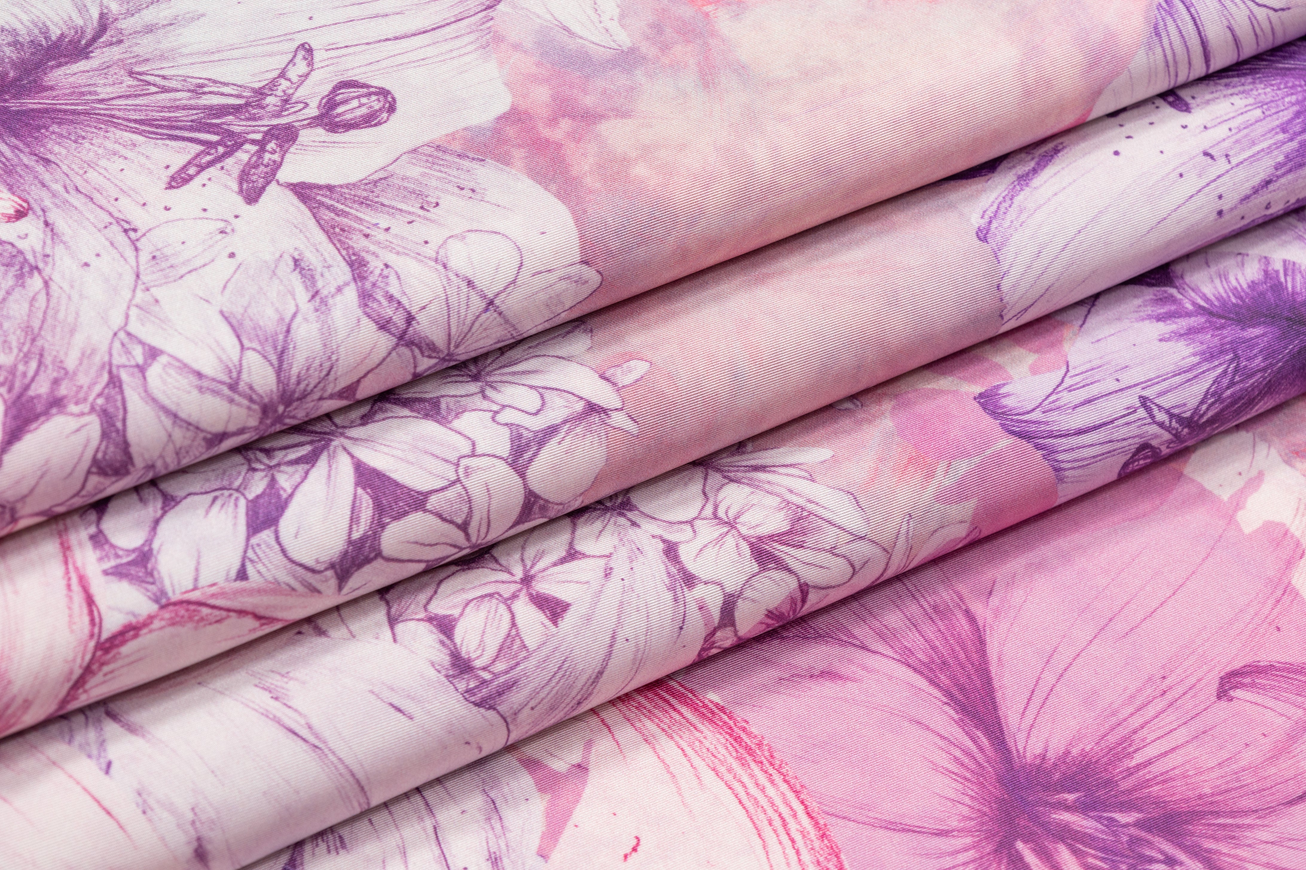 Floral Italian Silk Faille - Purple / Pink